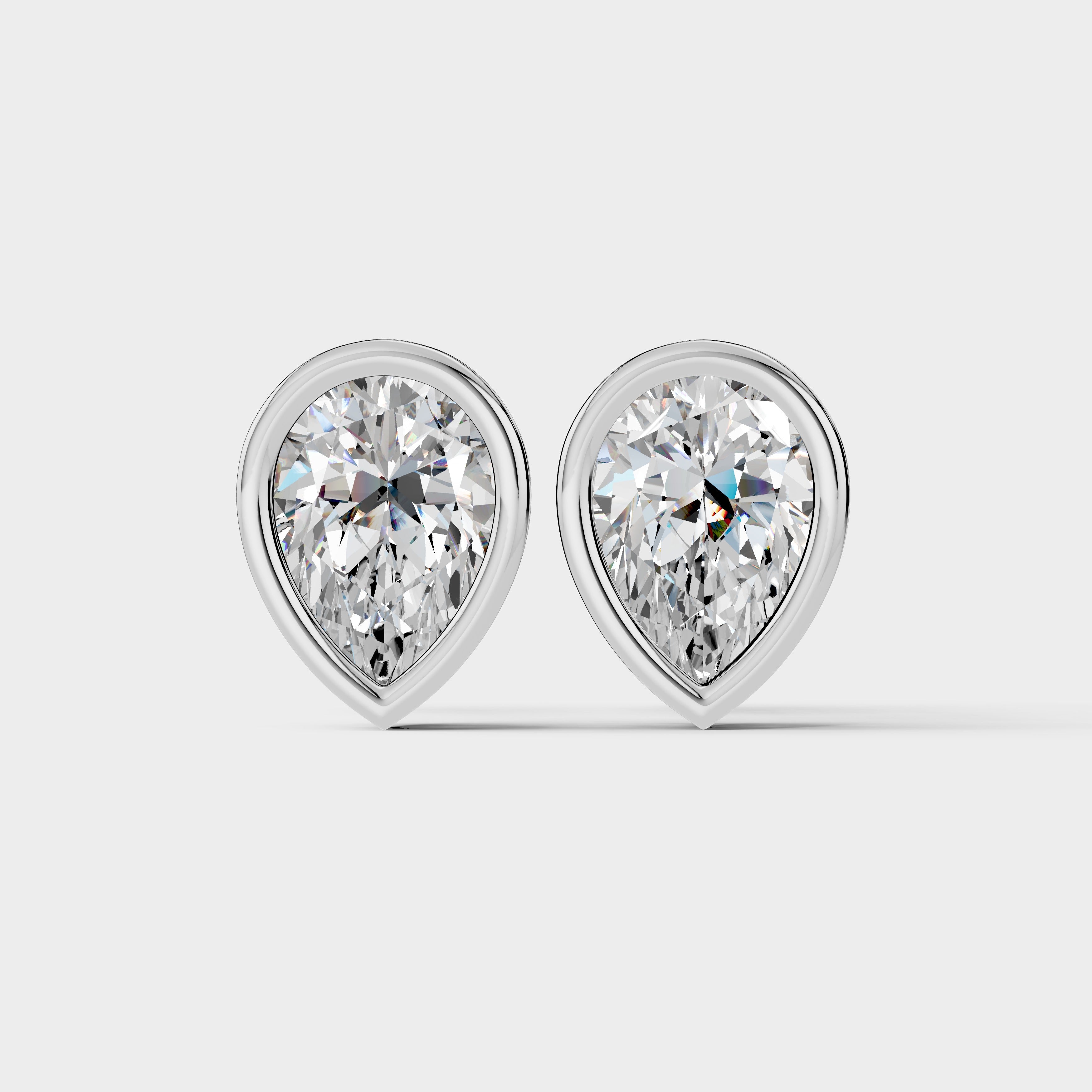Pear Shaped Bezel Setting Earring ( 1 Pair )