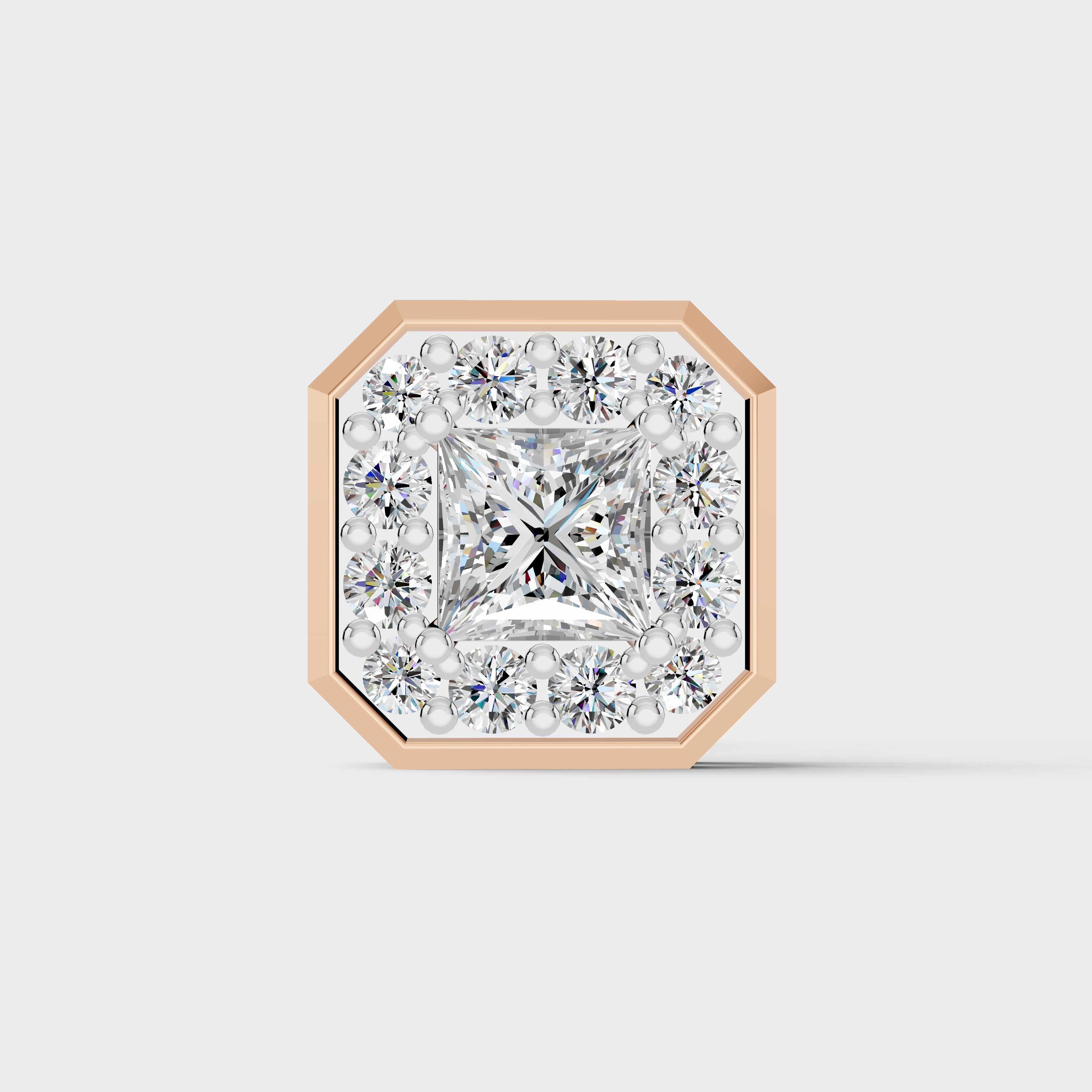 925 Sterling Silver Moissanite Diamond Princess Hexagon Shape Earring  (1 PC)