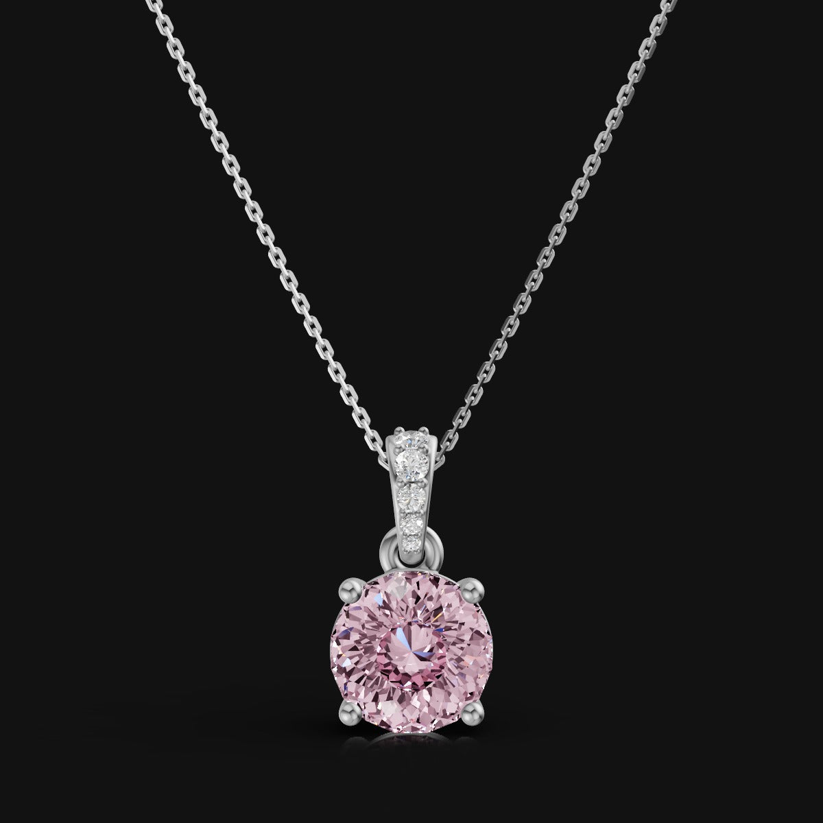 2 CT 925 Sterling Silver Pink Portuguese Cut Moissanite Diamond  Pendant With Chain