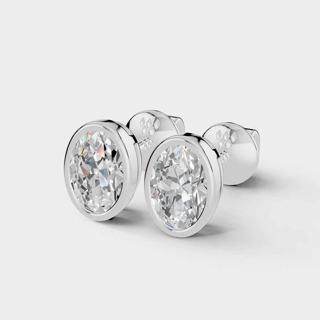 925 Sterling Silver Oval Shaped Moissanite Diamond Bezel Setting Earring ( 1 Pair )