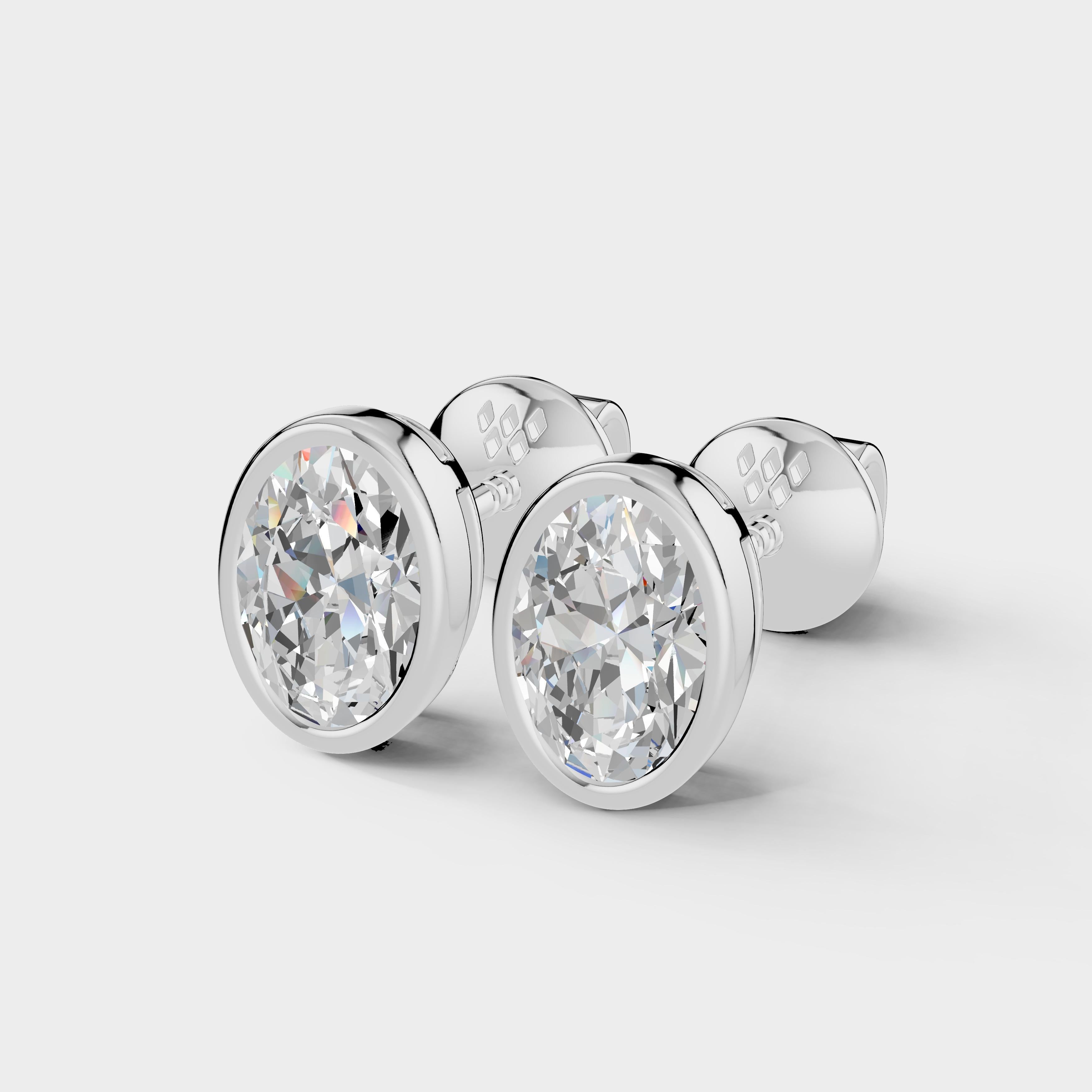 925 Sterling Silver Oval Shaped Moissanite Diamond Bezel Setting Earring ( 1 Pair )