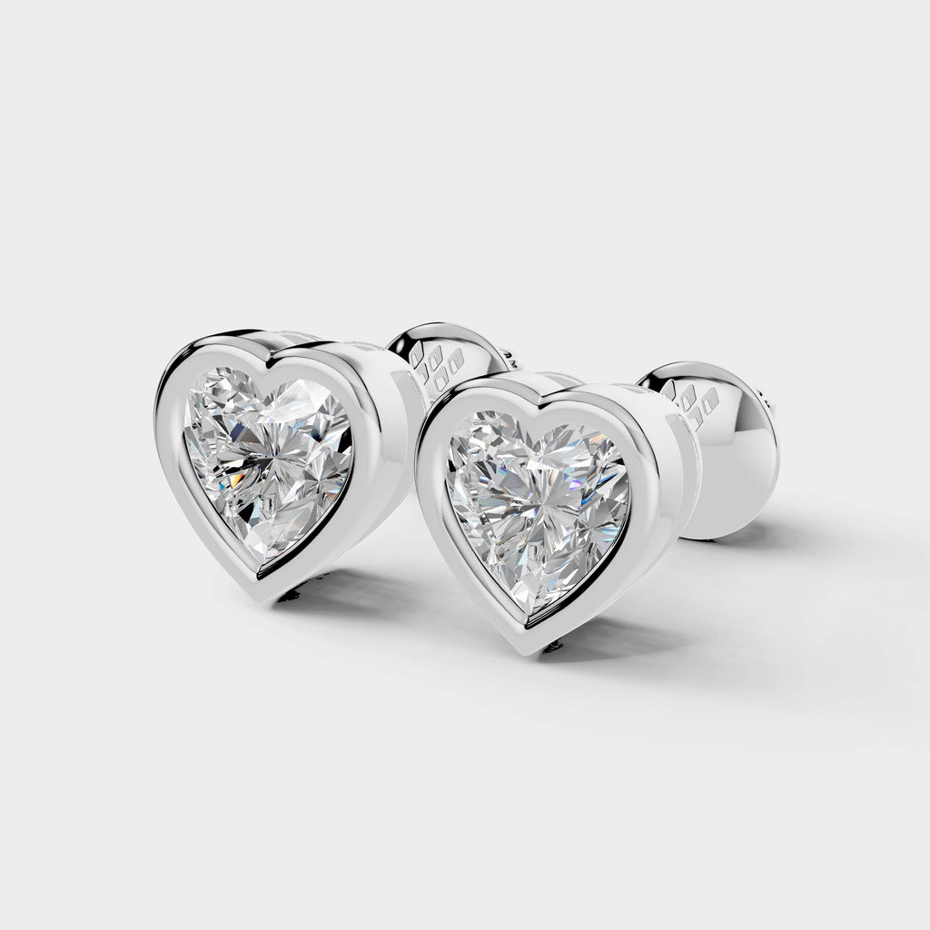 Heart Shaped Bezel Setting Earring ( 1 Pair )