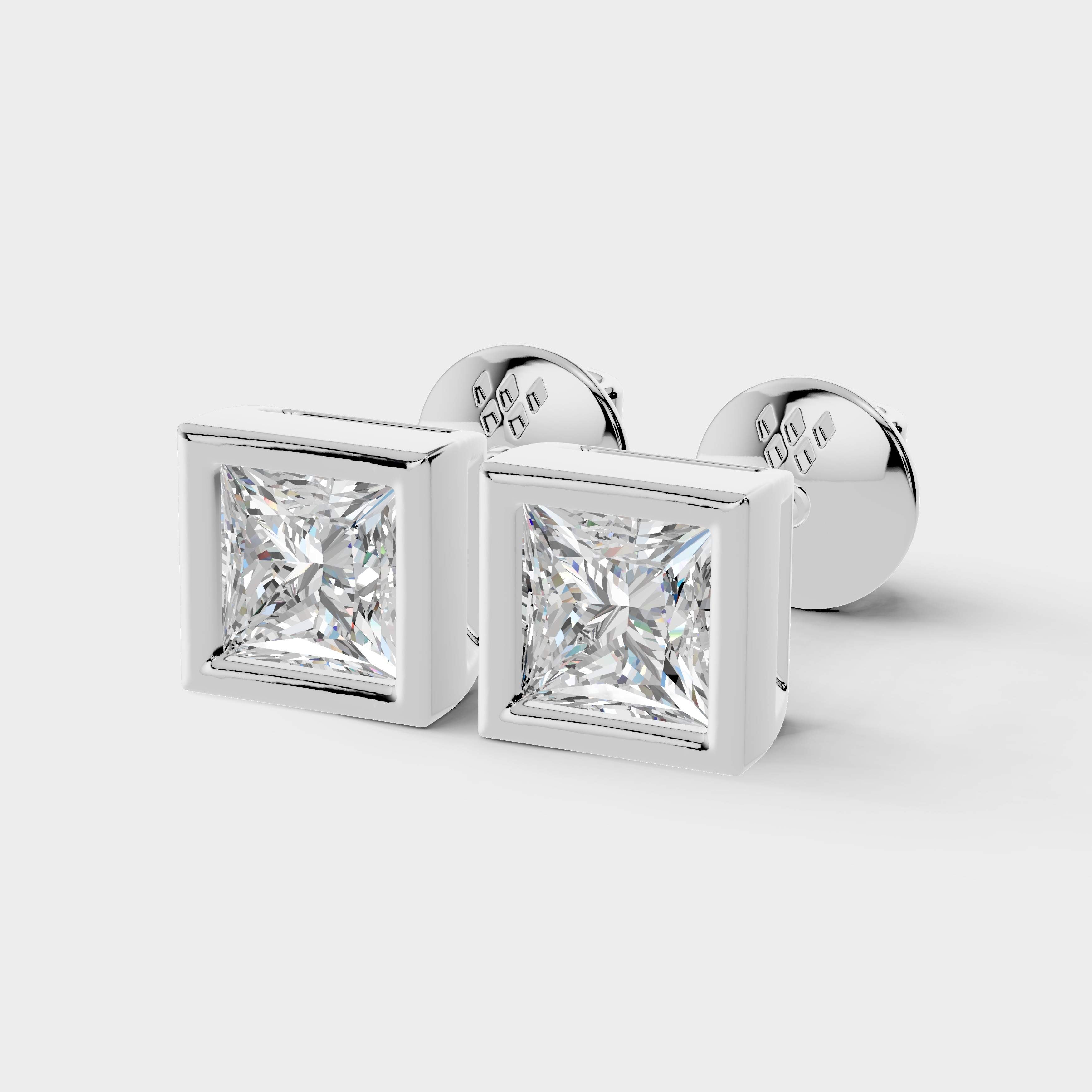 Princess Shaped Bezel Setting Earring ( 1 Pair )