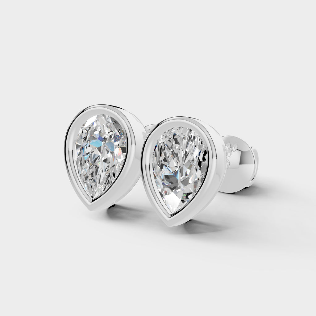 Pear Shaped Bezel Setting Earring ( 1 Pair )
