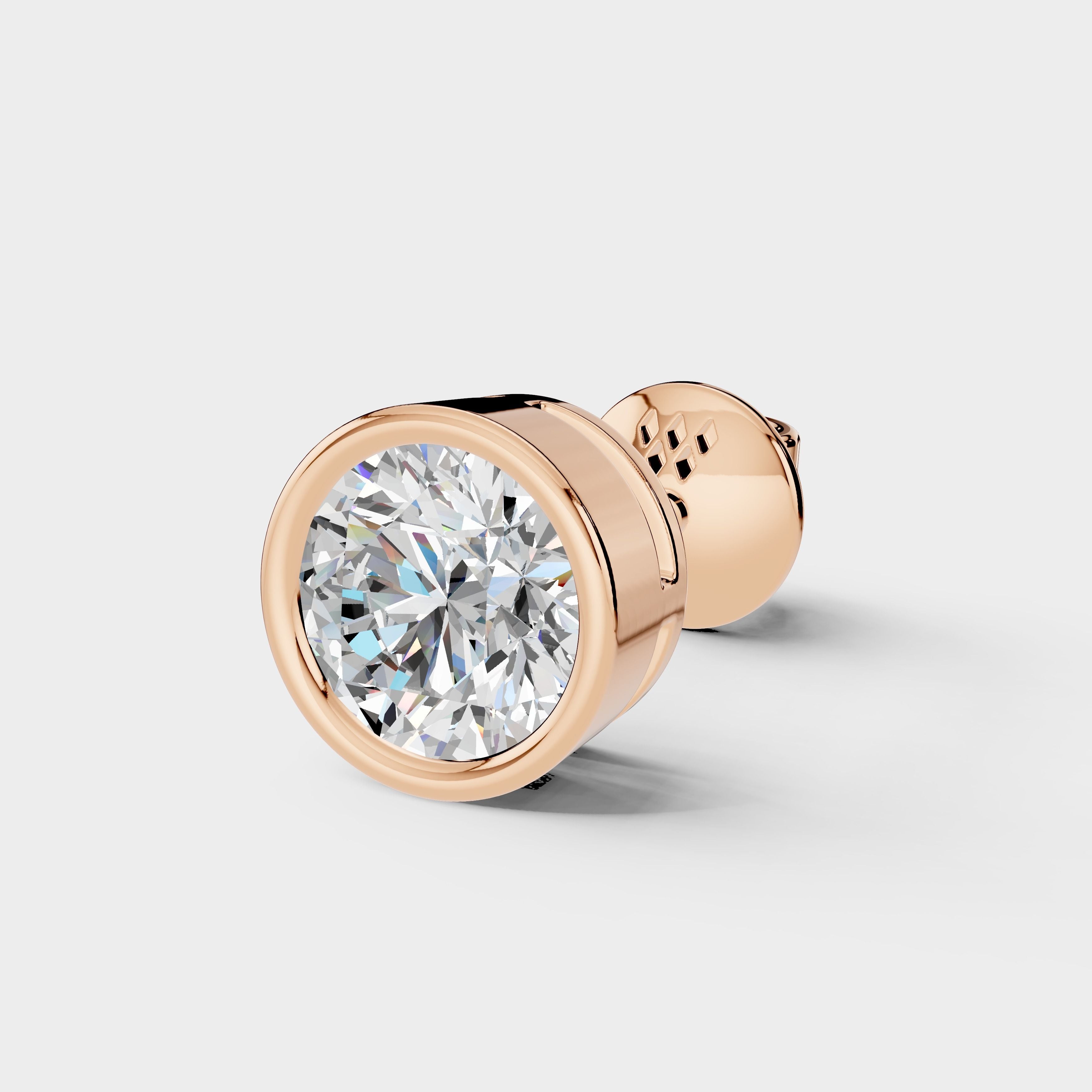 925 Sterling Silver Round Moissanite Diamond Bezel Stud ( 1 PC)
