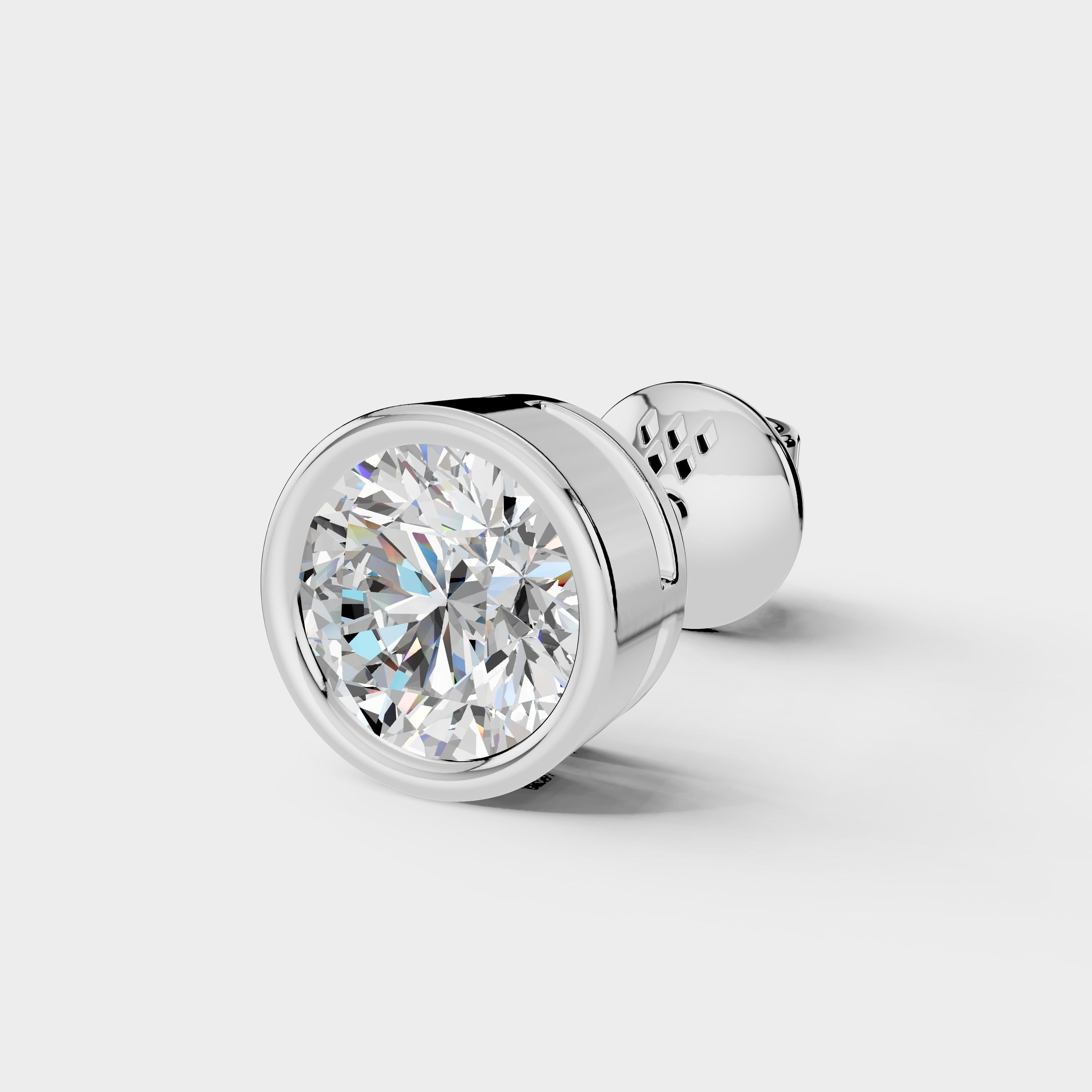 925 Sterling Silver Round Moissanite Diamond Bezel Stud ( 1 PC)