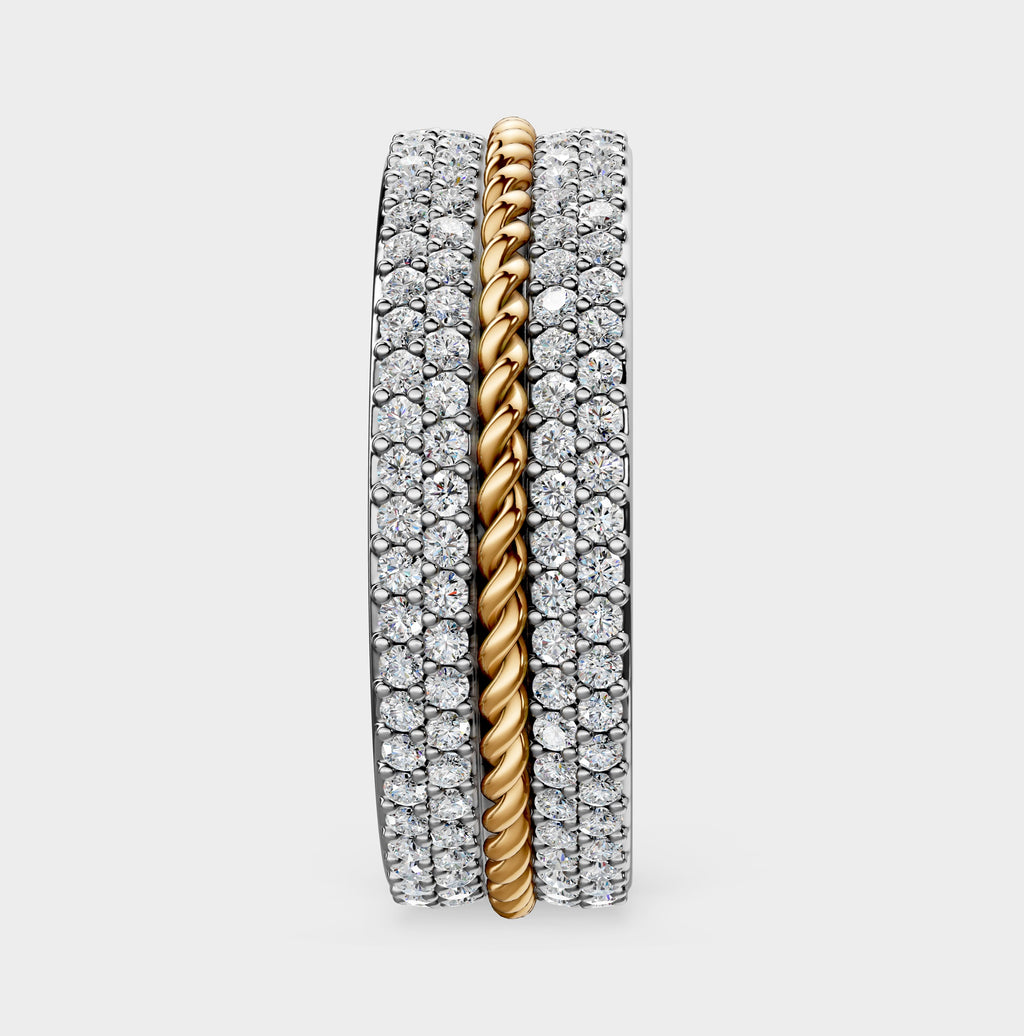 Solid Gold And 925 Sterling Silver Gold Moissanite Diamond Rope Shape Band  Ring