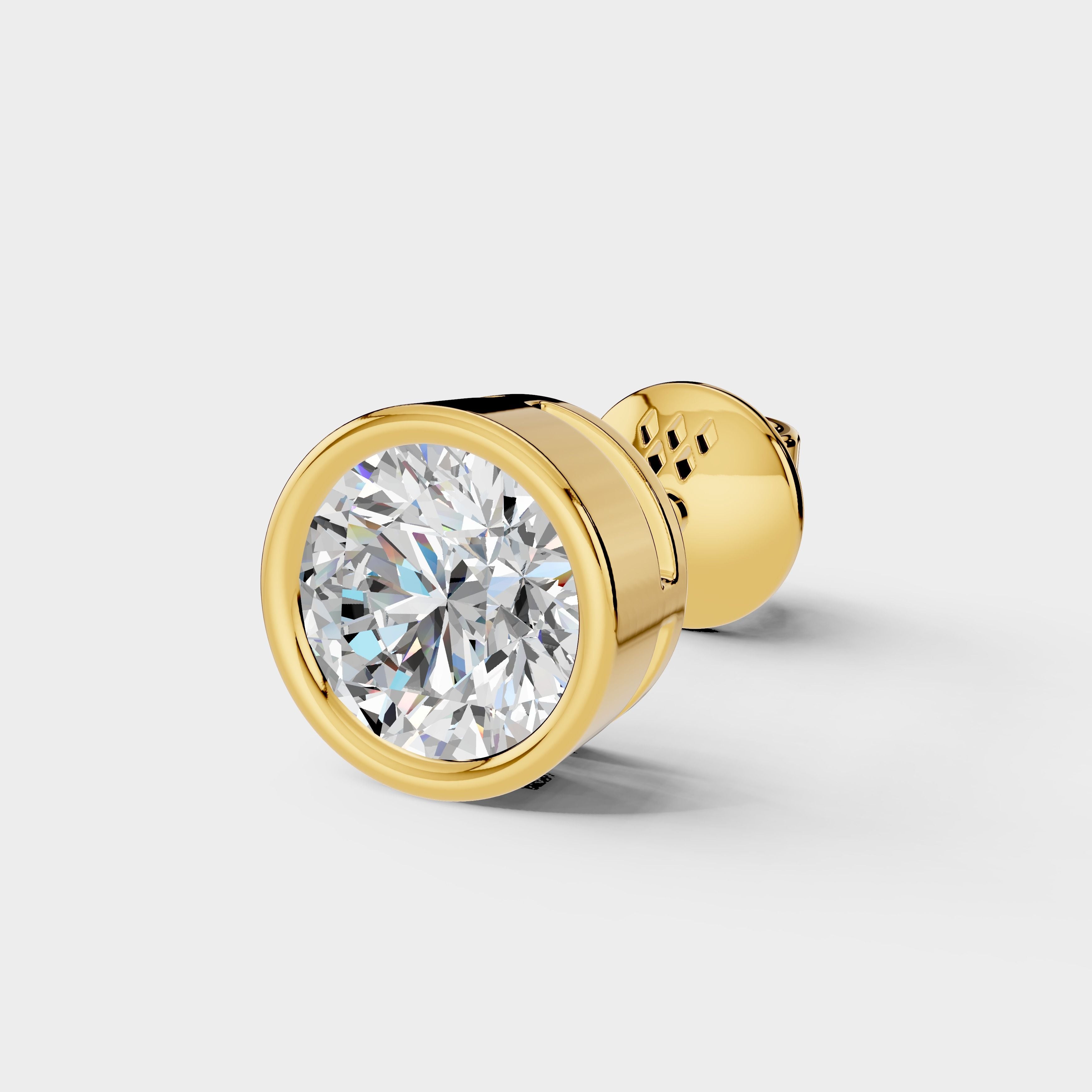 925 Sterling Silver Round Moissanite Diamond Bezel Stud ( 1 PC)