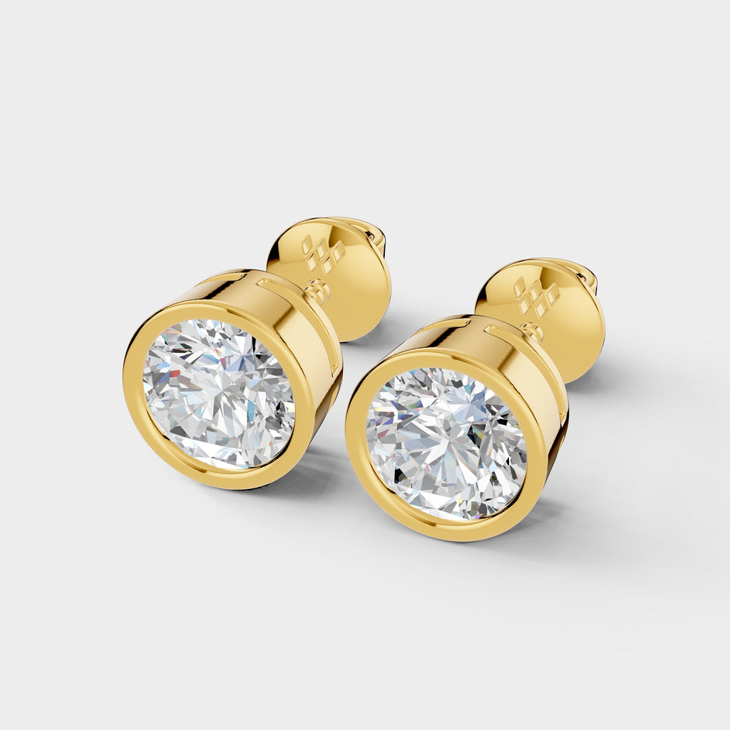 Round Bezel Setting Earring ( 1 Pair )