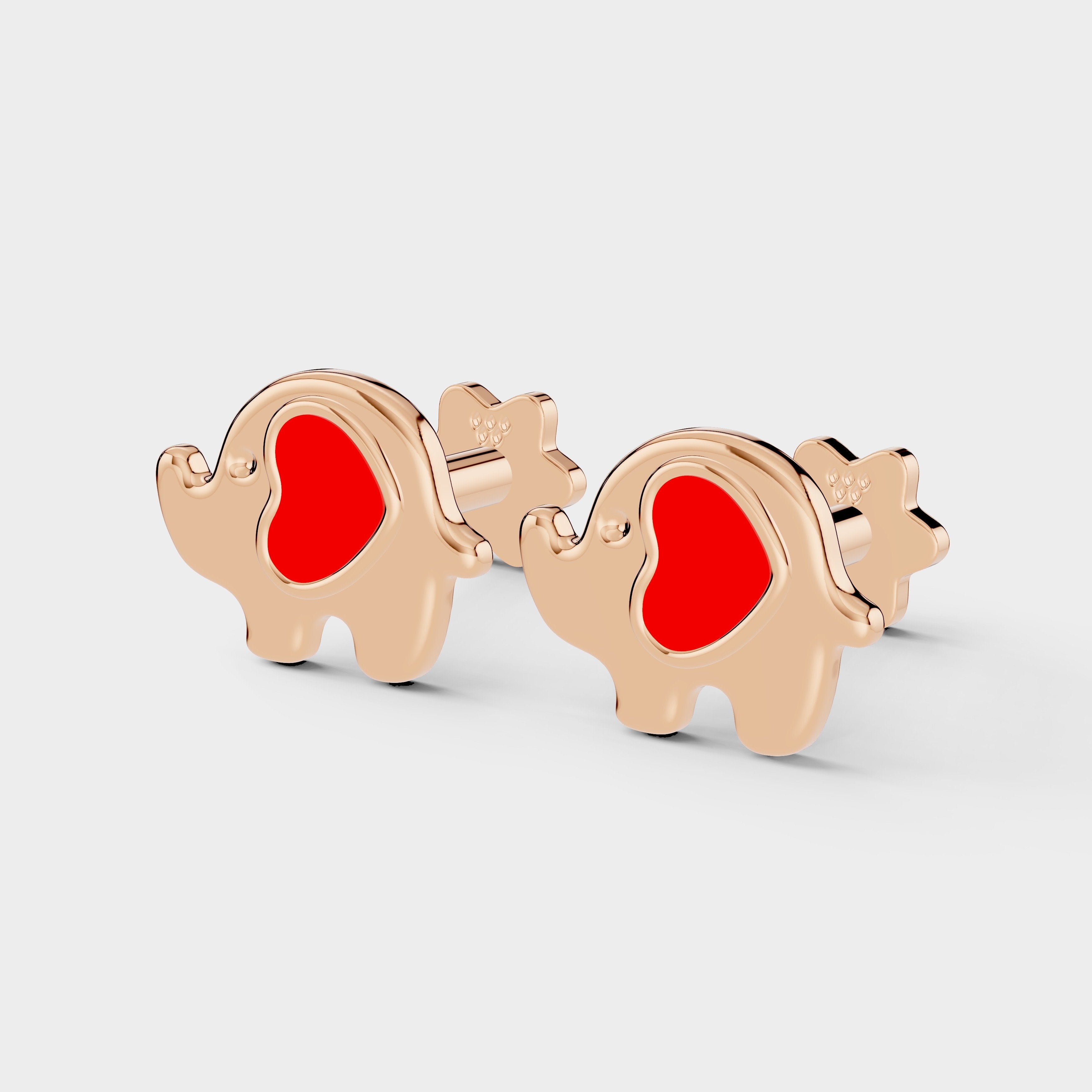 Elephant Earrings | Cute Red Heart Design for Kids & Women (1 Pair)