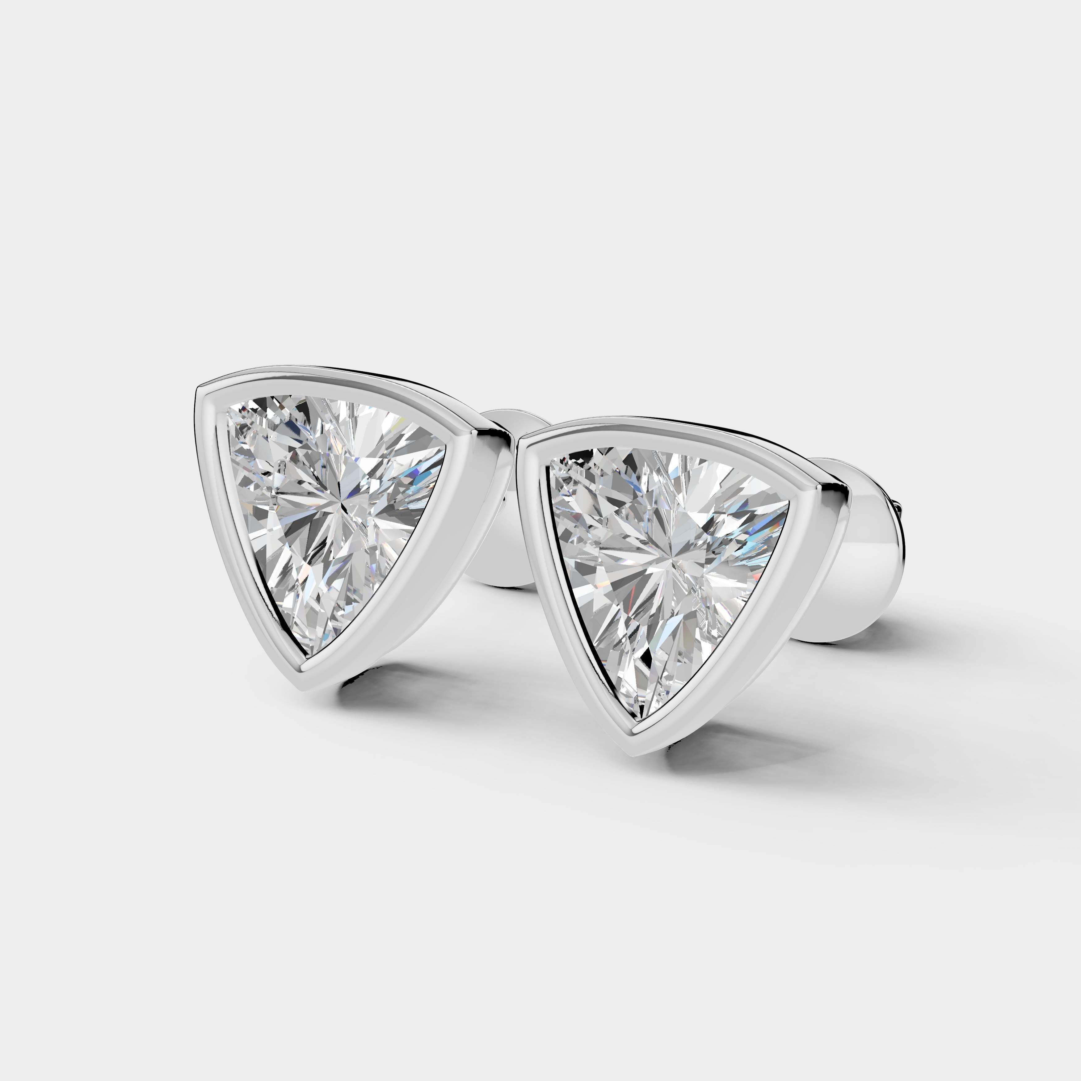 925 Sterling Silver Trillion Shaped Moissanite Diamond Bezel Setting Earring ( 1 Pair )