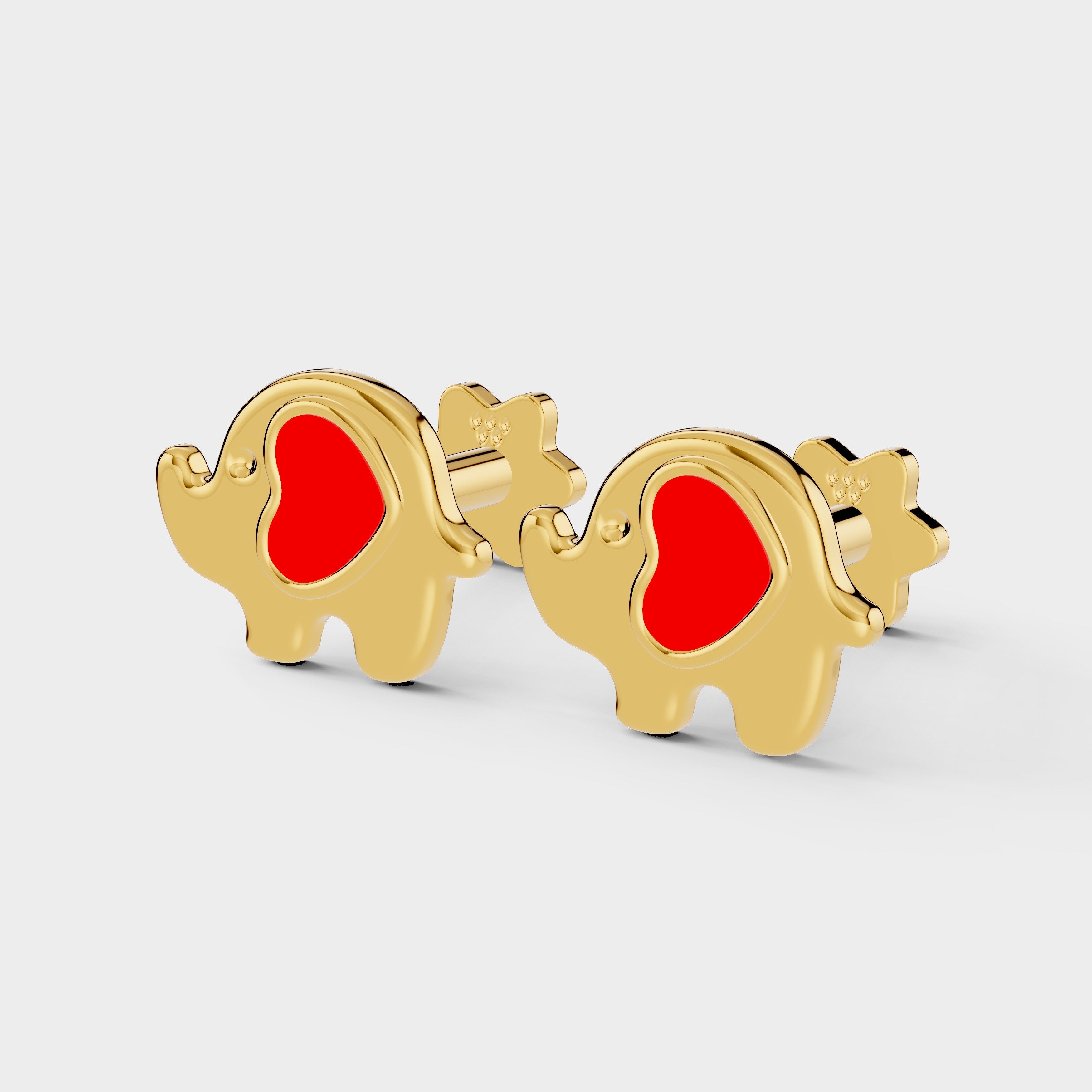 Elephant Earrings | Cute Red Heart Design for Kids & Women (1 Pair)
