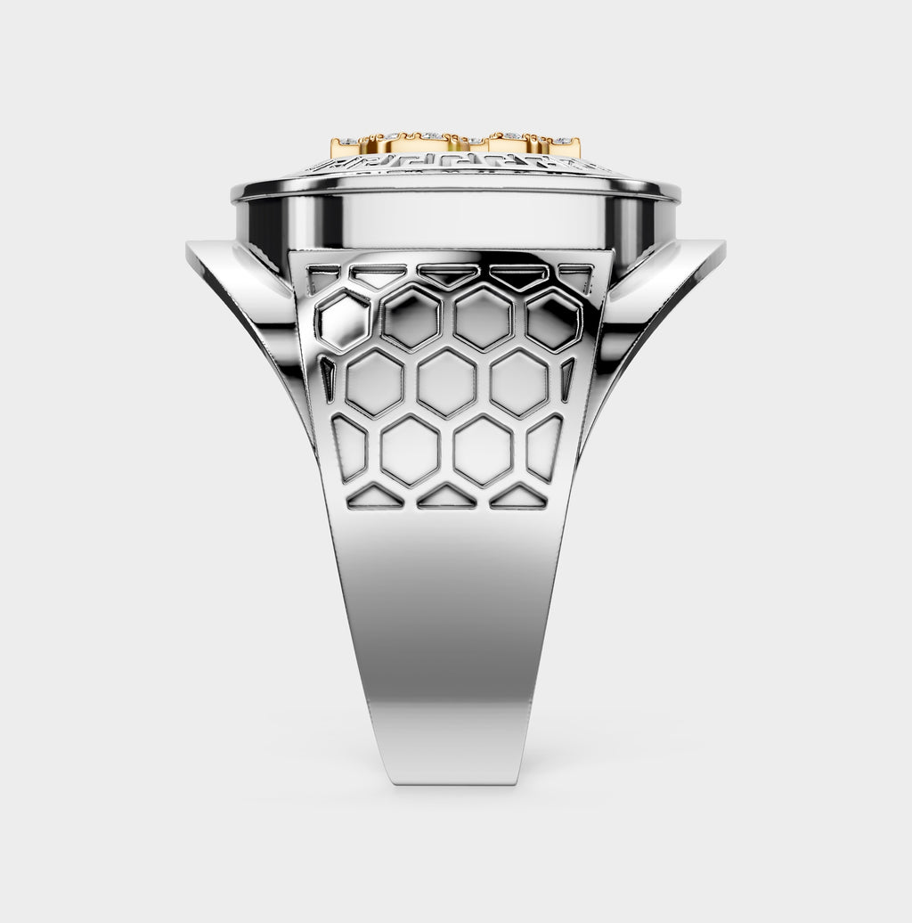 Solid Gold  And 925 Sterling Silver Gold Moissanite Diamond Bulky Dollar Ring