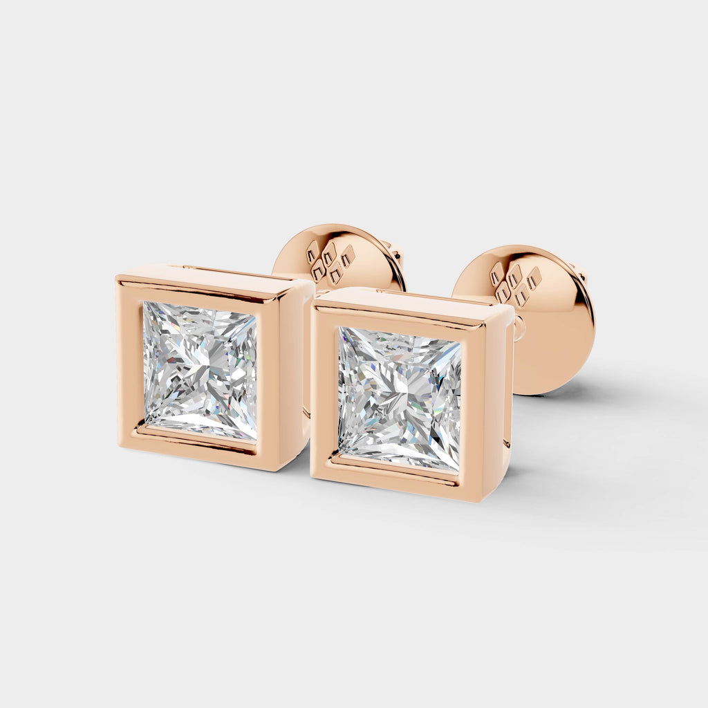 Princess Shaped Bezel Setting Earring ( 1 Pair )