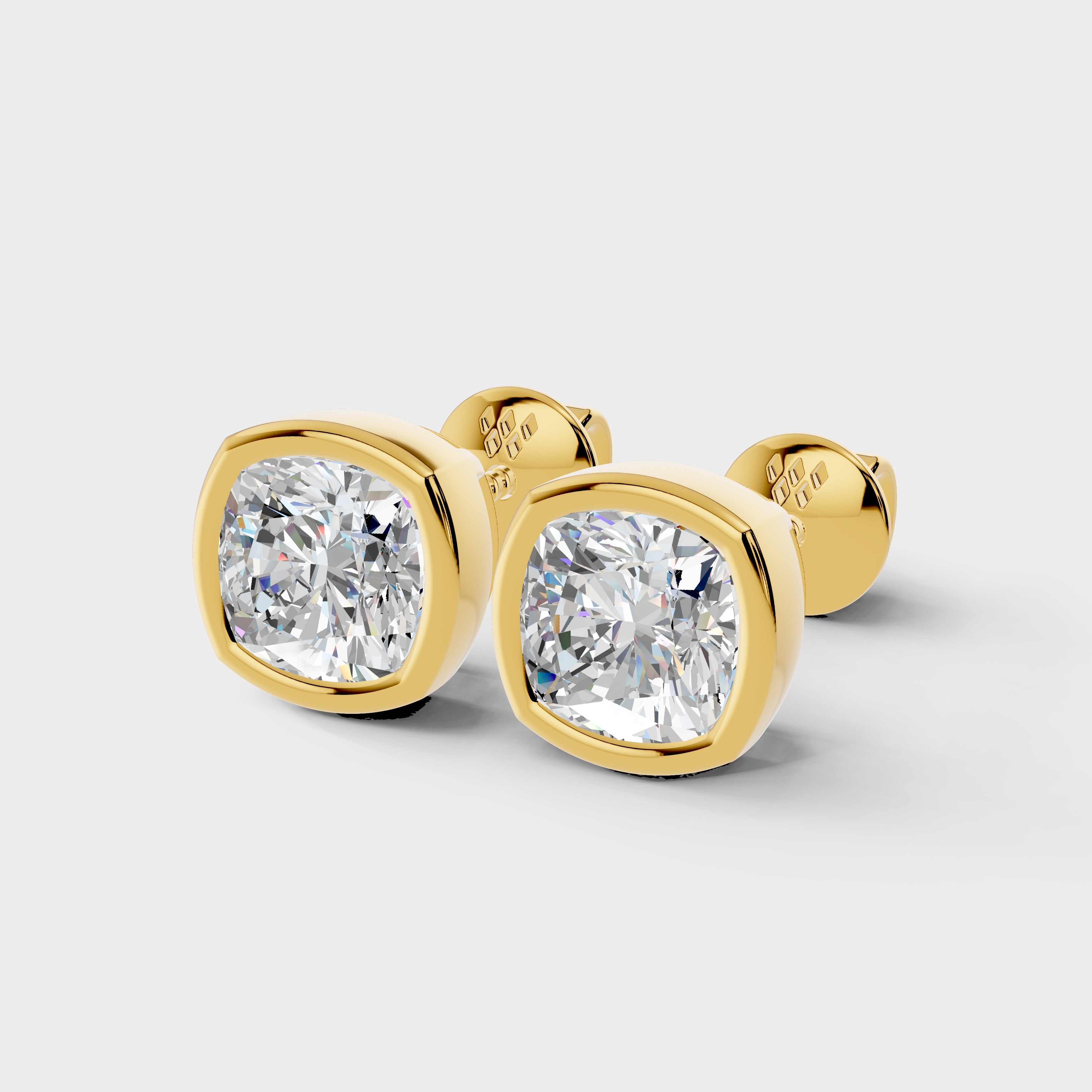 925 Sterling Silver Cushion Square Shaped Moissanite Diamond Bezel Setting Earring ( 1 Pair )