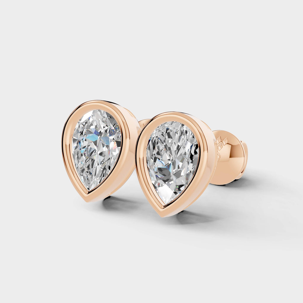 Pear Shaped Bezel Setting Earring ( 1 Pair )