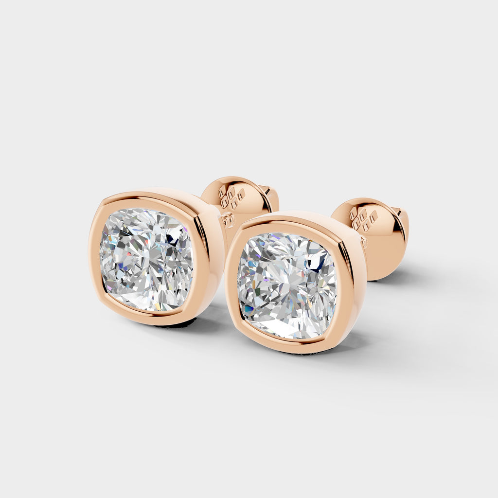 925 Sterling Silver Cushion Square Shaped Moissanite Diamond Bezel Setting Earring ( 1 Pair )