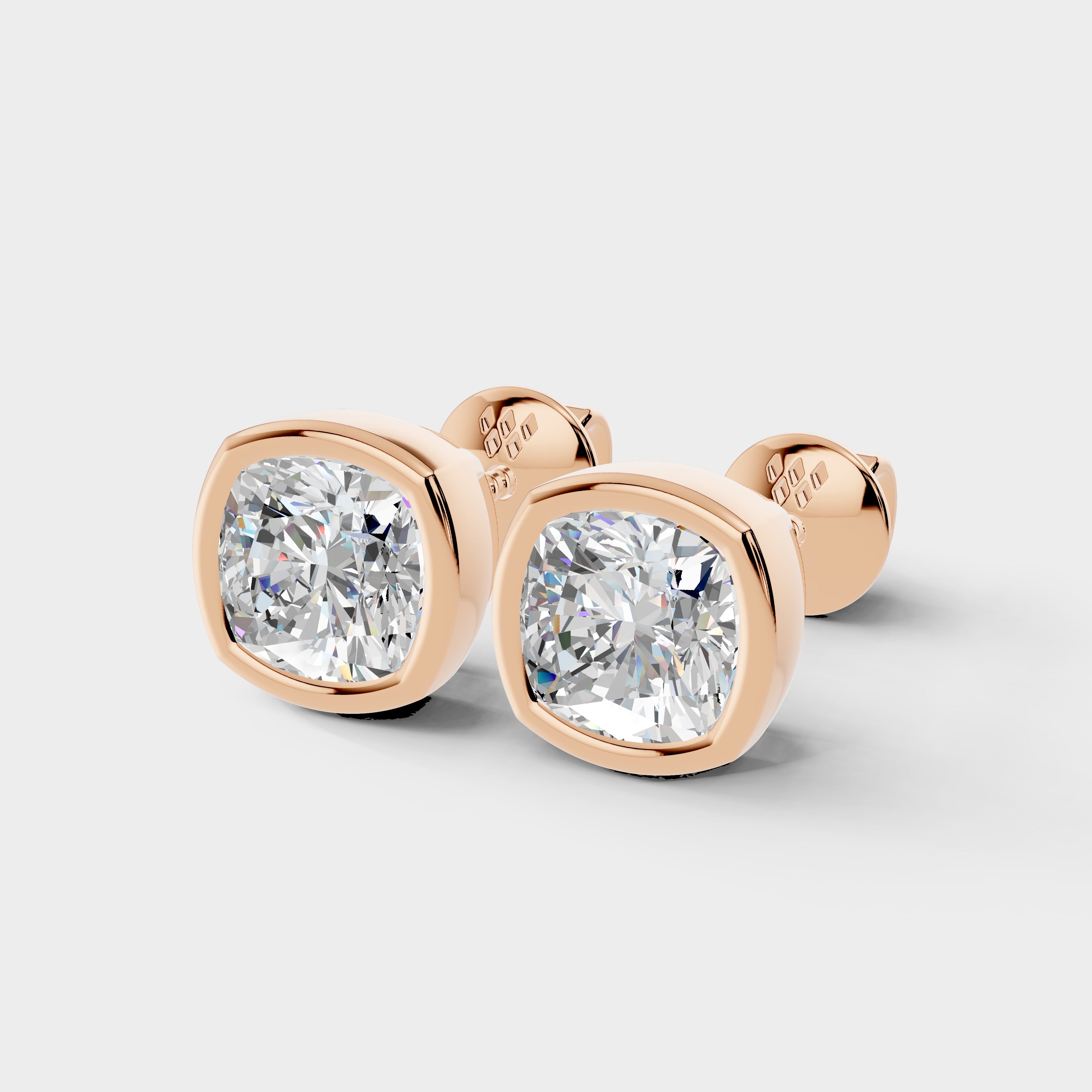 925 Sterling Silver Cushion Square Shaped Moissanite Diamond Bezel Setting Earring ( 1 Pair )