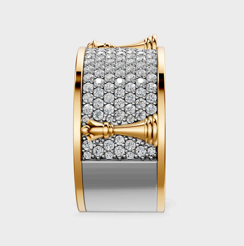 Solid Gold And 925 Sterling Silver Gold Moissanite Diamond Chess Band Ring