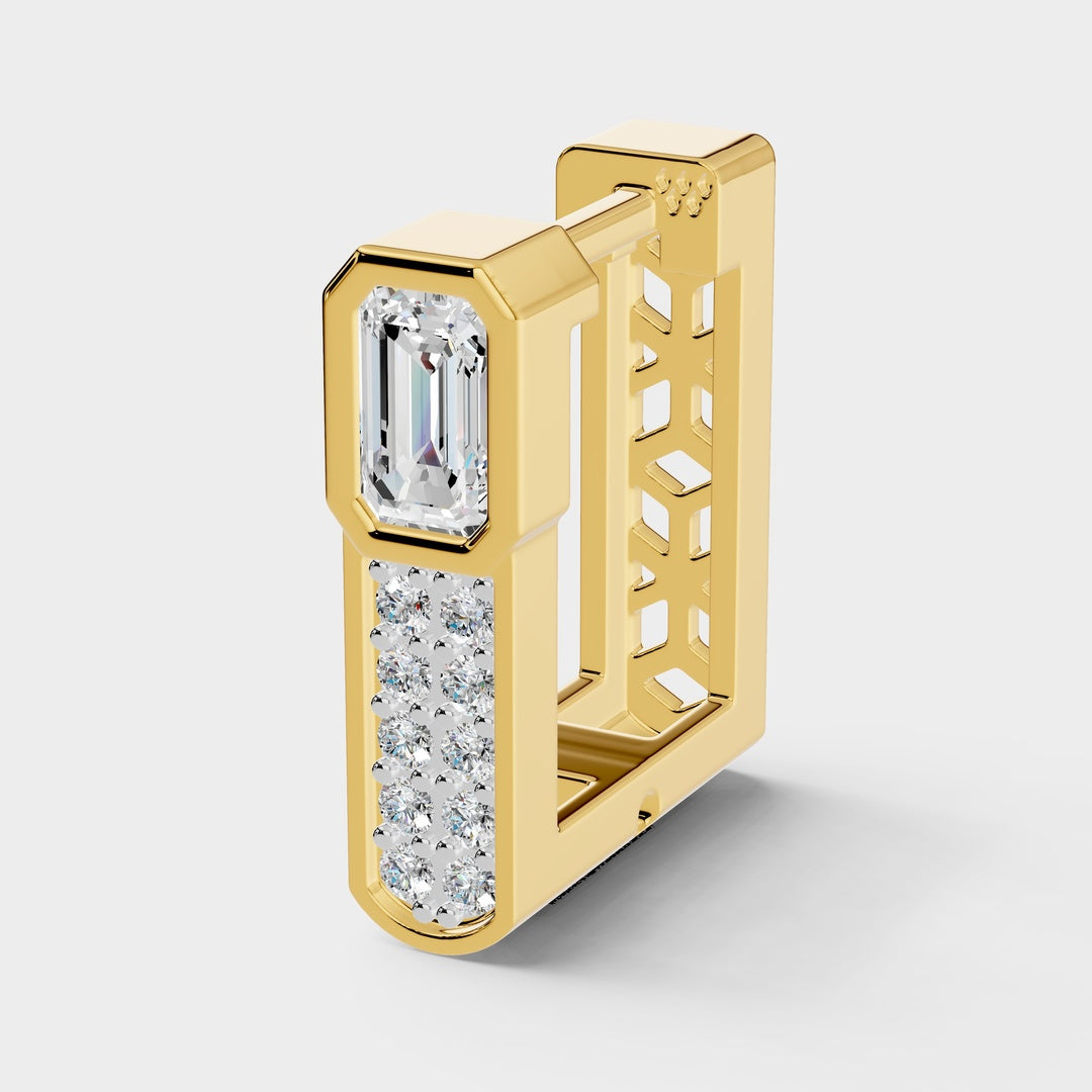 925 Sterling Silver Emerald Cut Moissanite Diamond Bali Earring (1 PC)