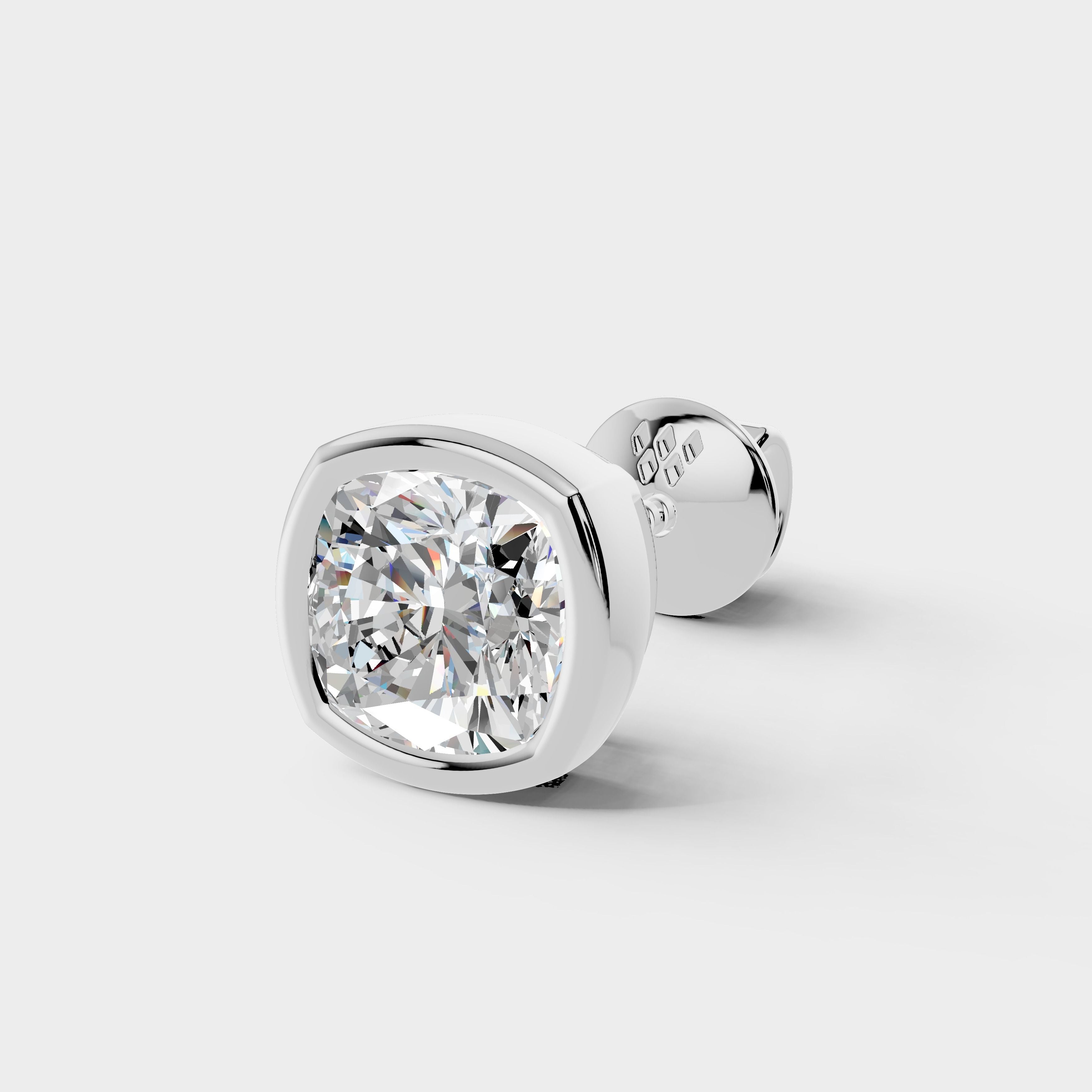 925 Sterling Silver Cushion Square Shaped Moissanite Diamond Bezel Setting Earring ( 1 PC)