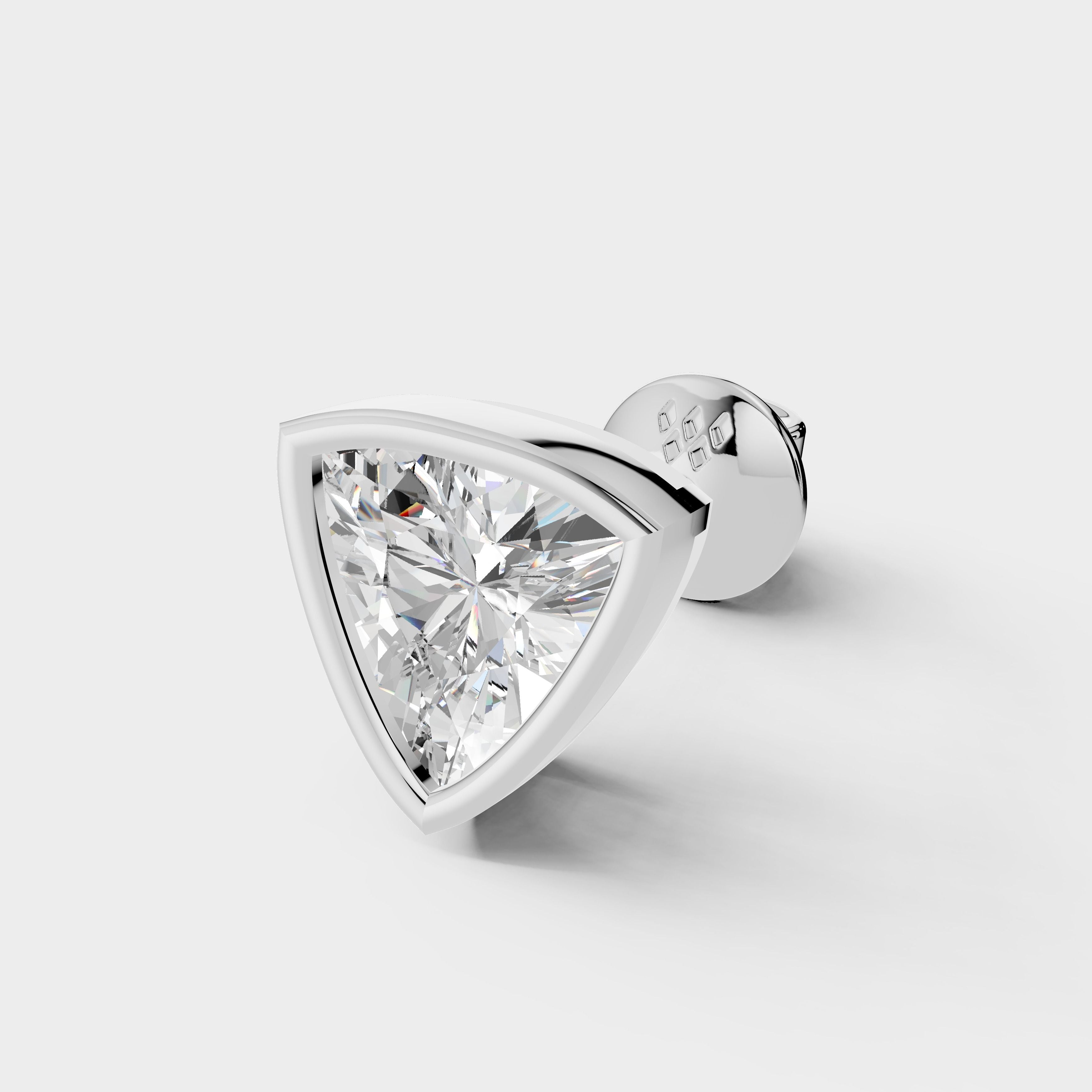 925 Sterling Silver Trillion Shaped Moissanite Diamond Bezel Setting Earring ( 1 PC )