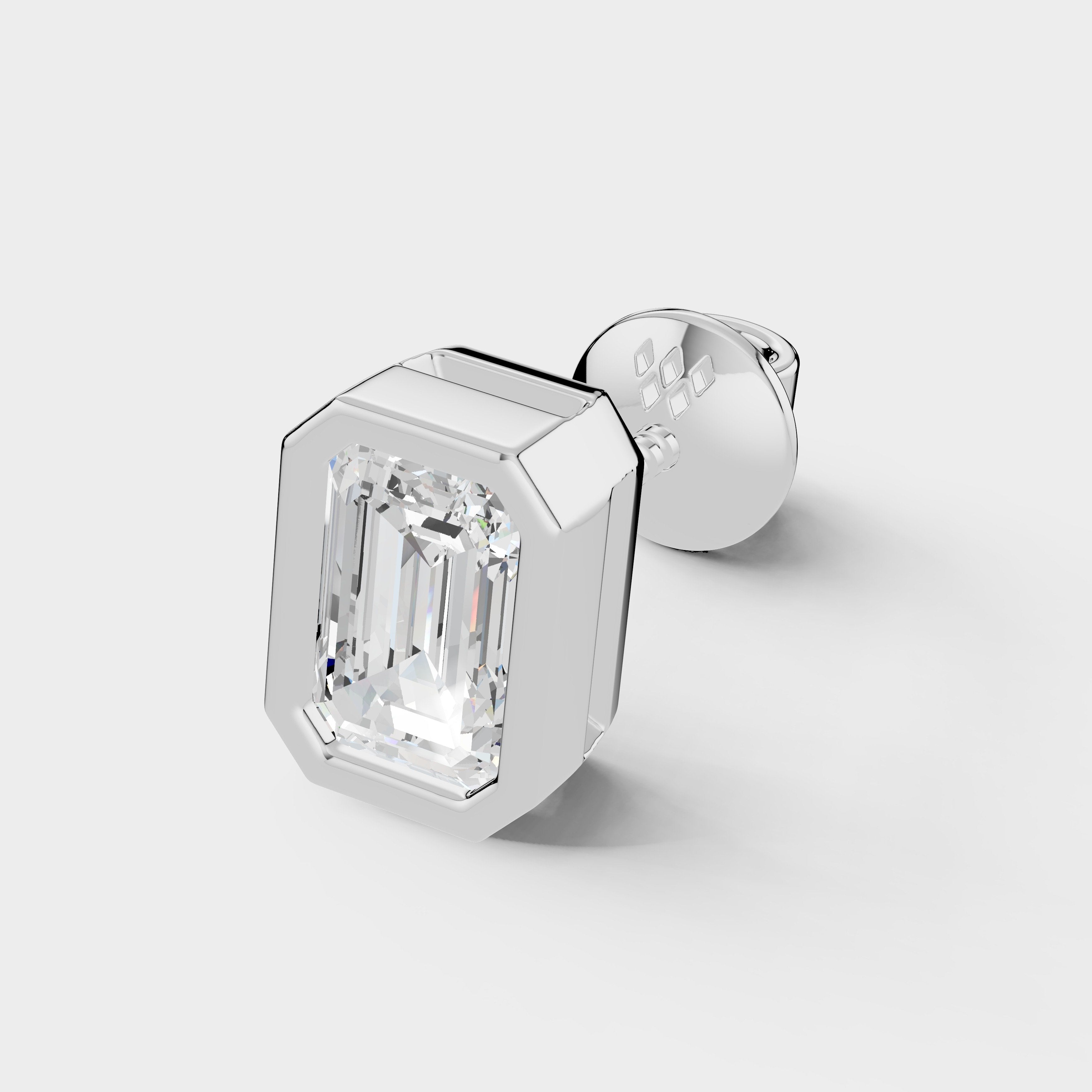 925 Sterling Silver Emerald Shaped Moissanite Diamond Bezel Setting Earring ( 1 PC )