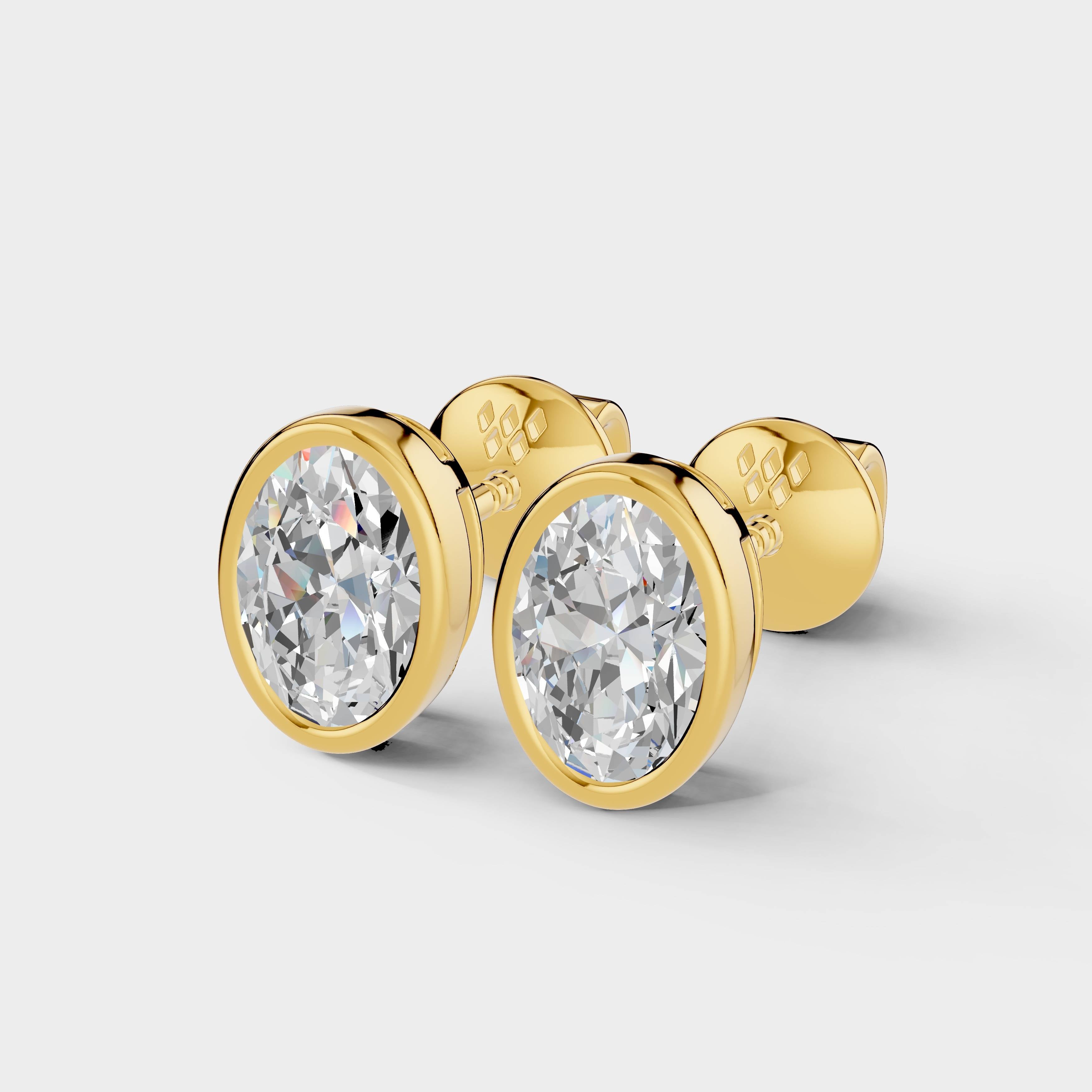 925 Sterling Silver Oval Shaped Moissanite Diamond Bezel Setting Earring ( 1 Pair )