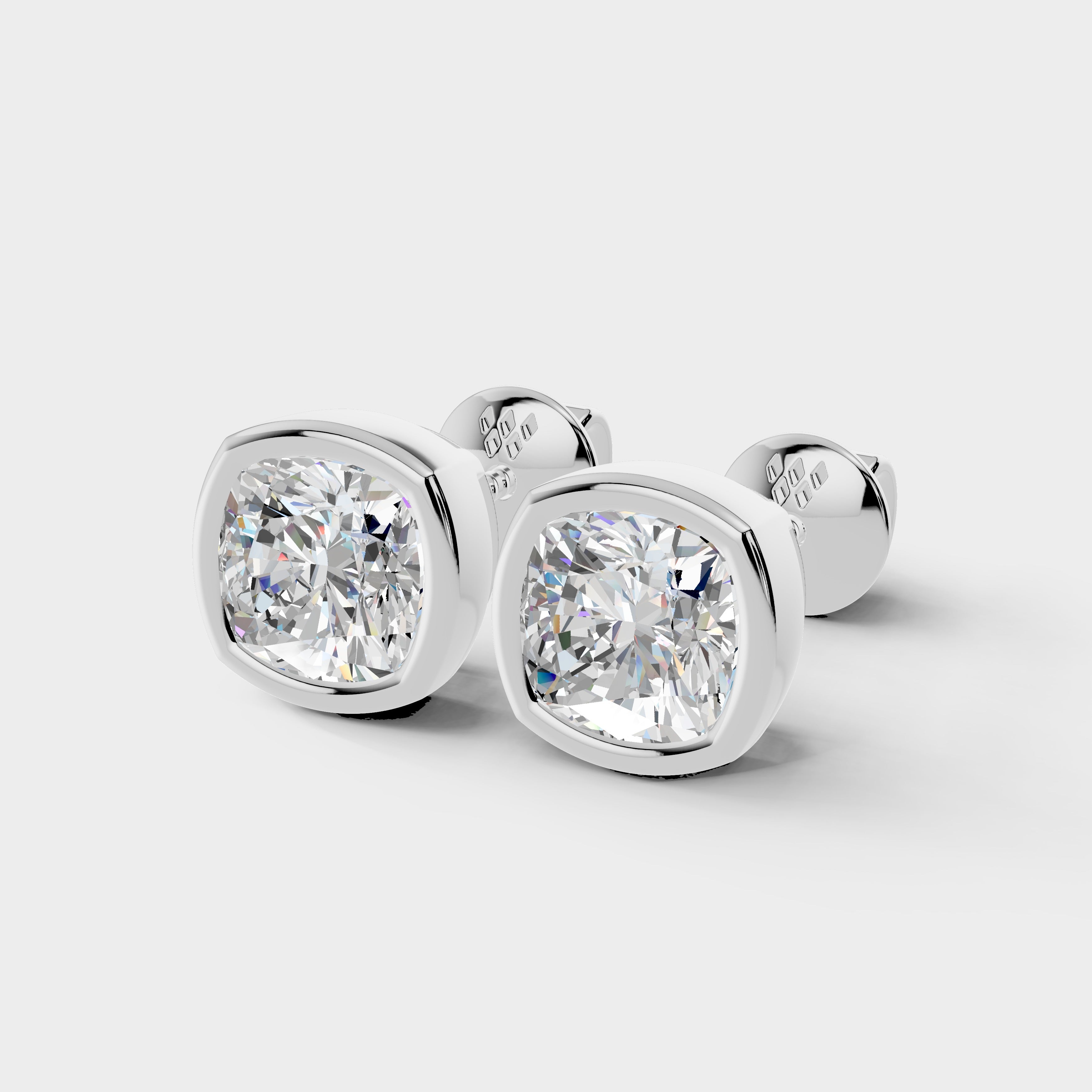 925 Sterling Silver Cushion Square Shaped Moissanite Diamond Bezel Setting Earring ( 1 Pair )