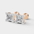 Princess Square Prong Setting Earring ( 1 Pair )