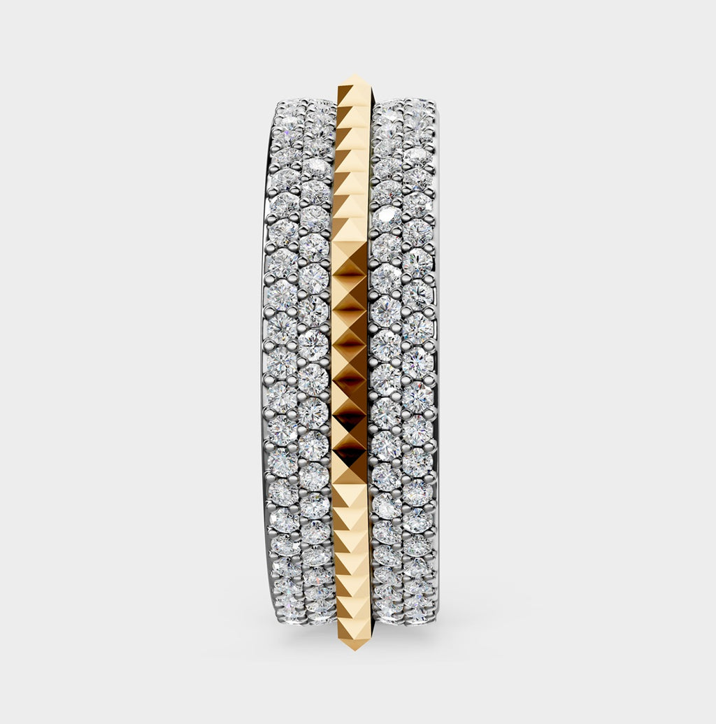 Solid Gold And 925 Sterling Silver Gold Moissanite Diamond Hexagon Square Shape Band Ring