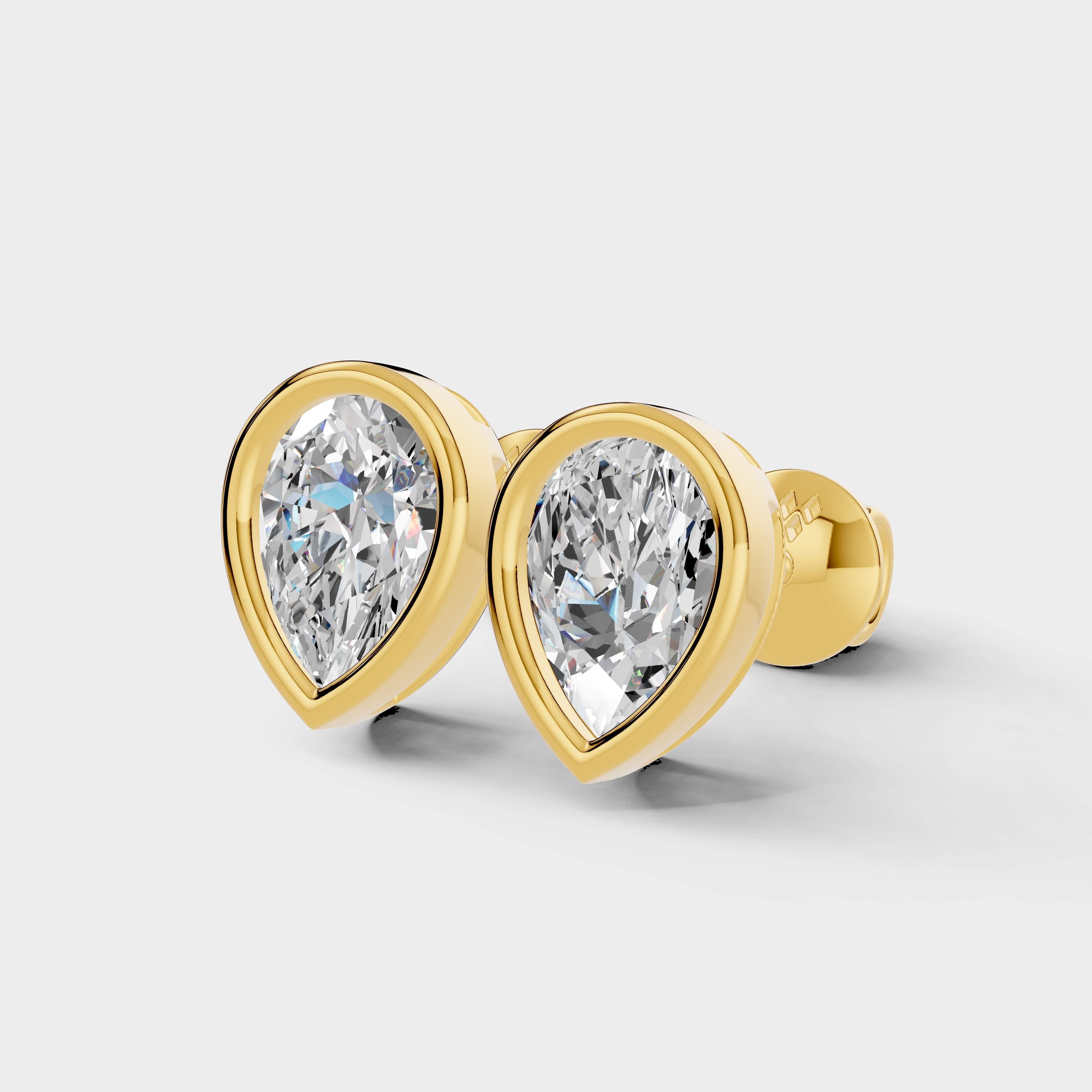 Pear Shaped Bezel Setting Earring ( 1 Pair )