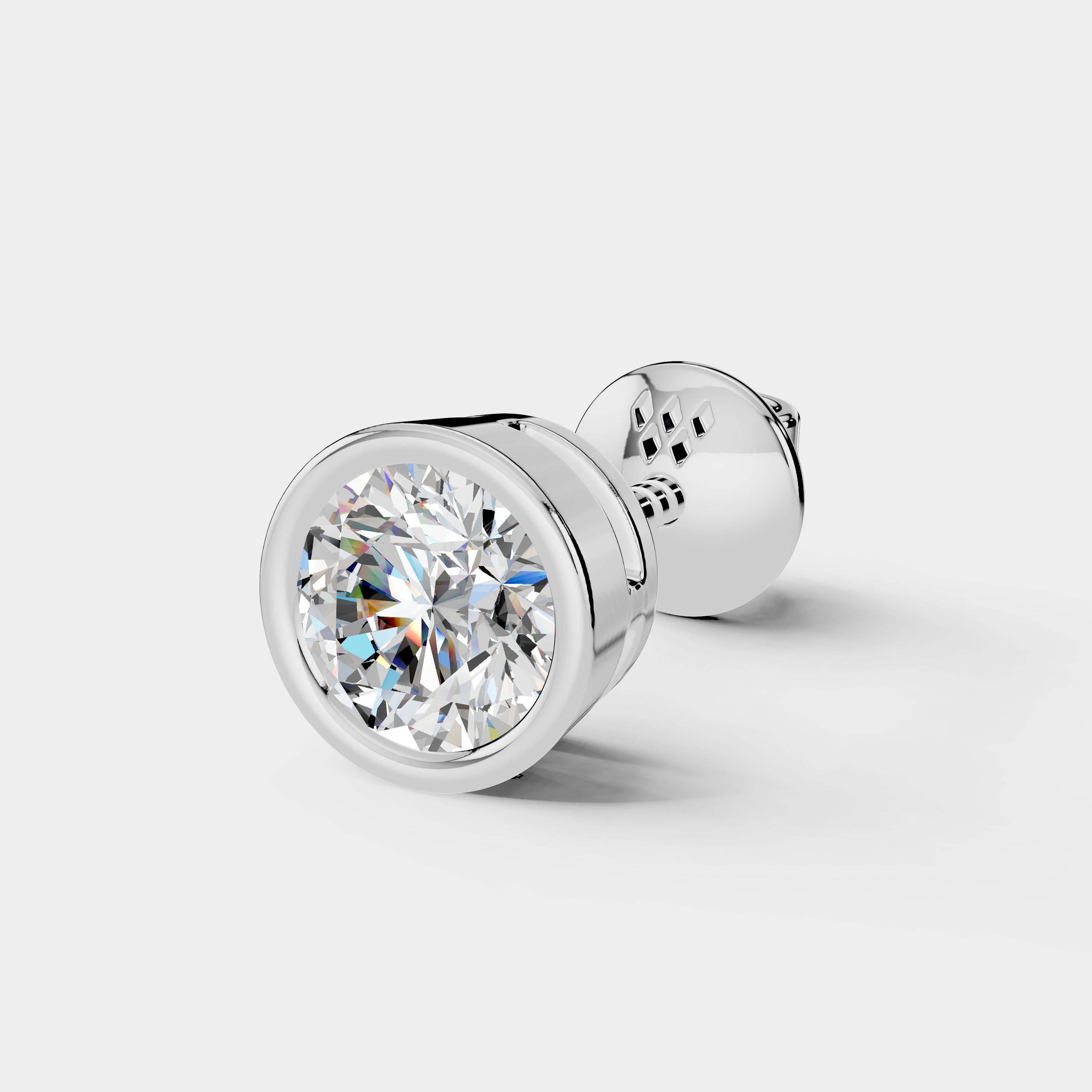 925 Sterling Silver Round Moissanite Diamond Bezel Stud ( 1 PC)