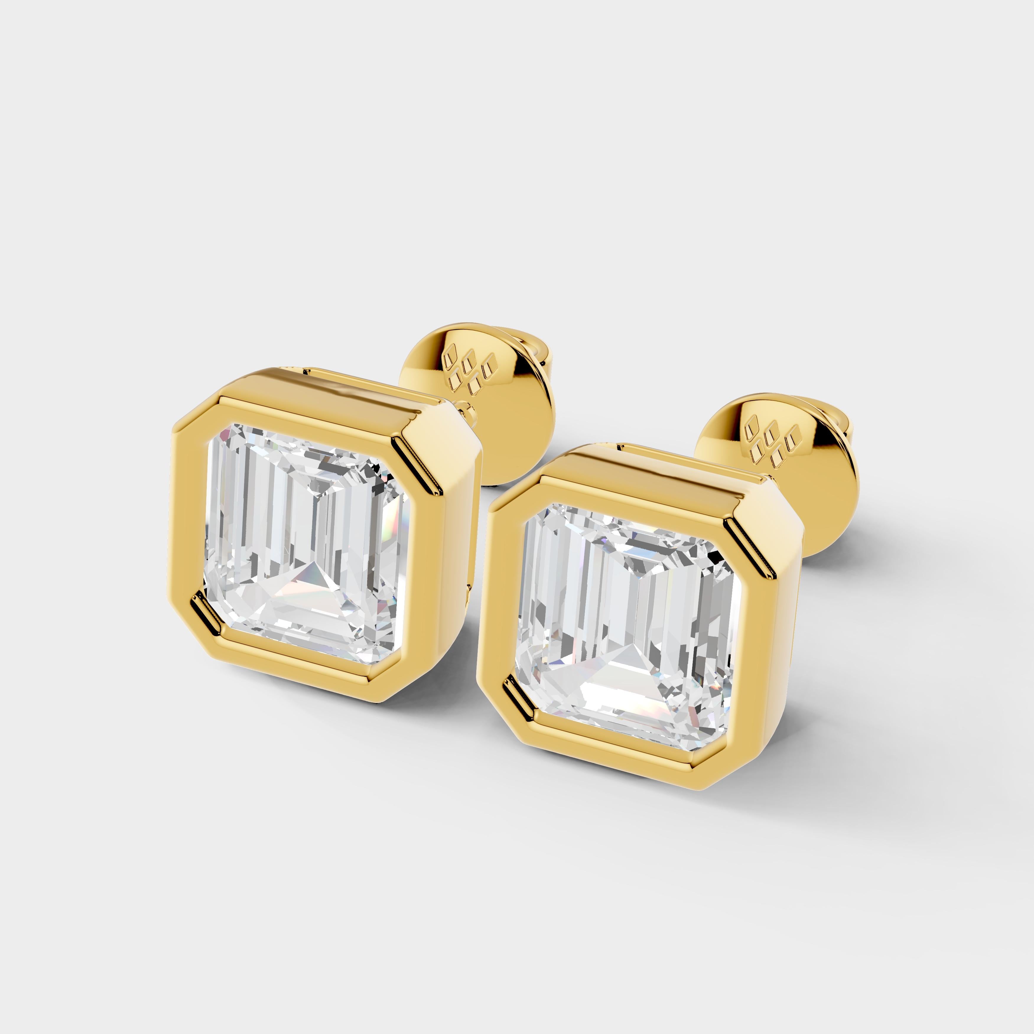 925 Sterling Silver Ascher Shaped Moissanite Diamond Bezel Setting Earring ( 1 Pair )