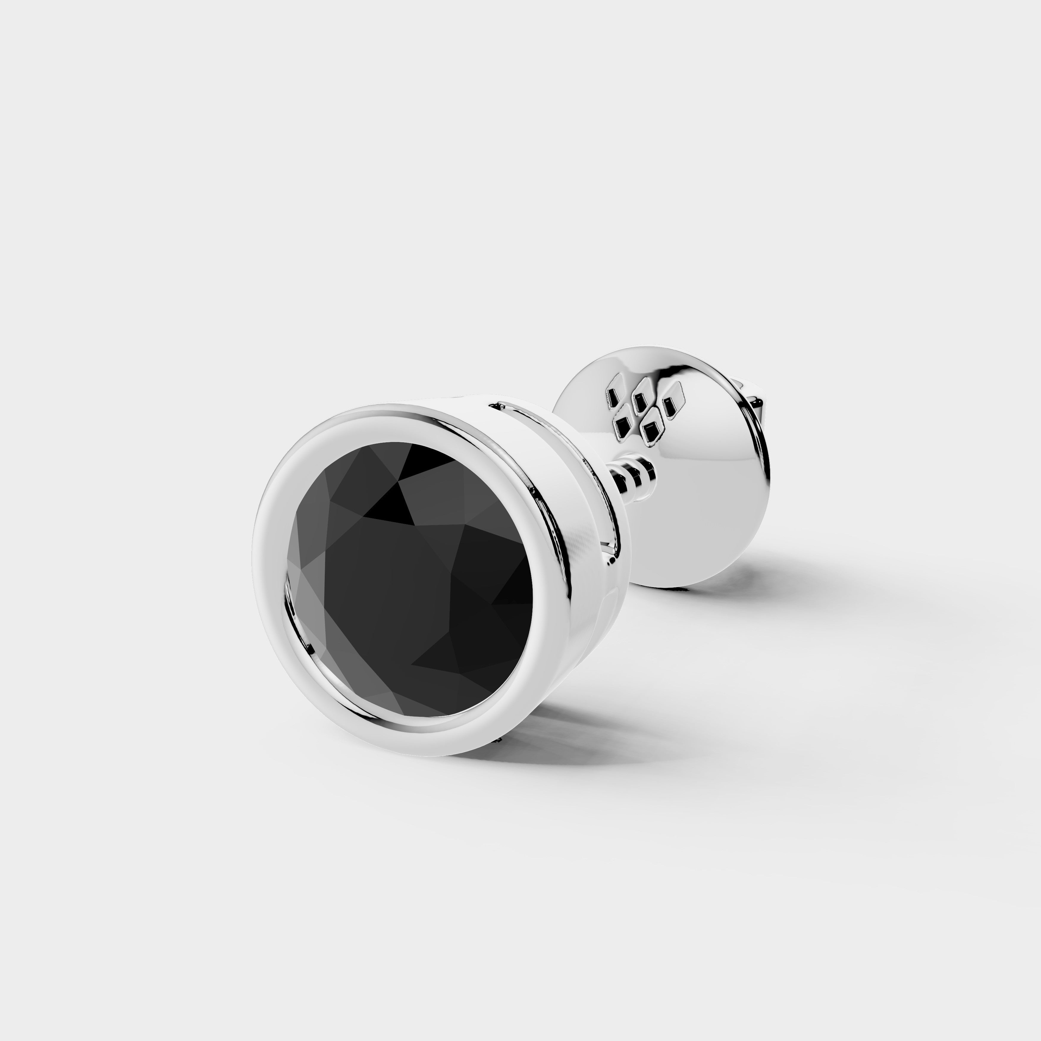925 Sterling Silver Round Moissanite Diamond Black Bezel Stud ( 1 PC)