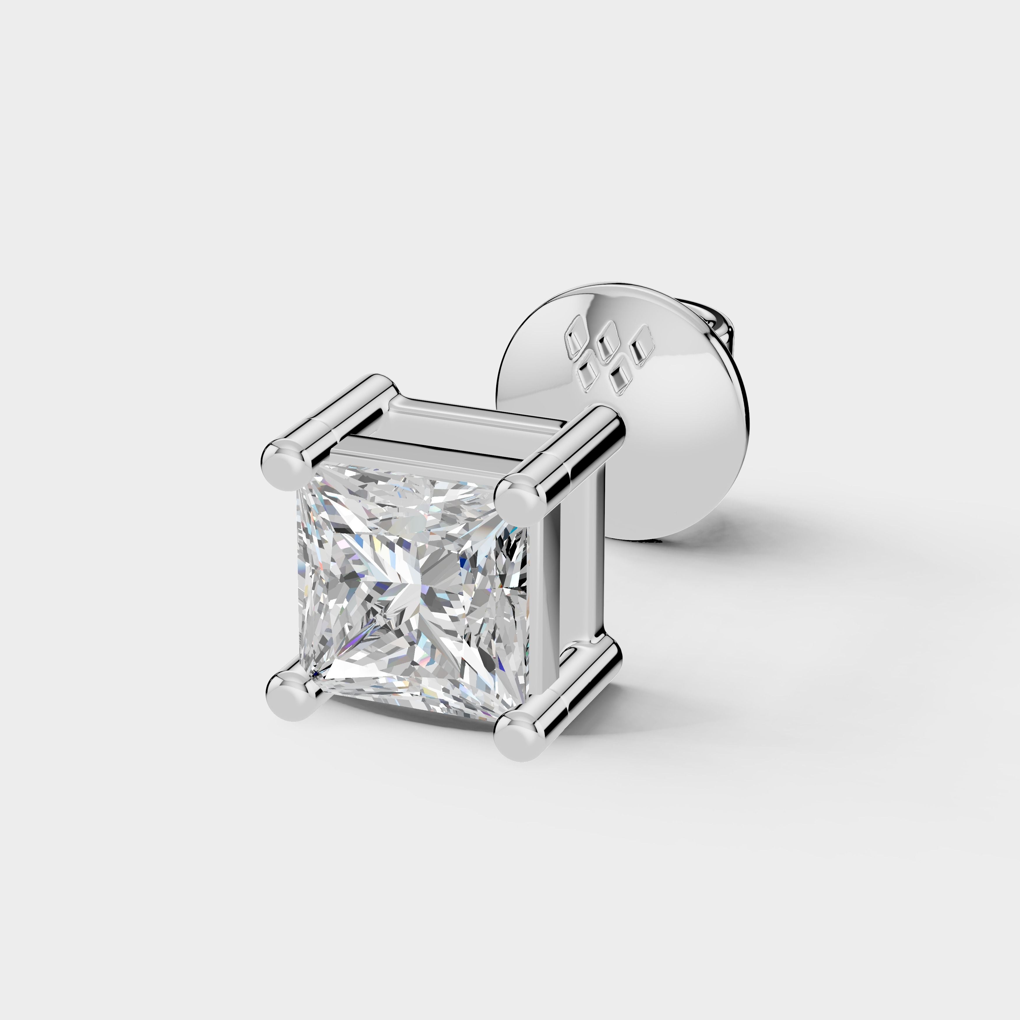 925 Sterling Silver Princess Shape Earrings with Moissanite Diamond (1 PC)