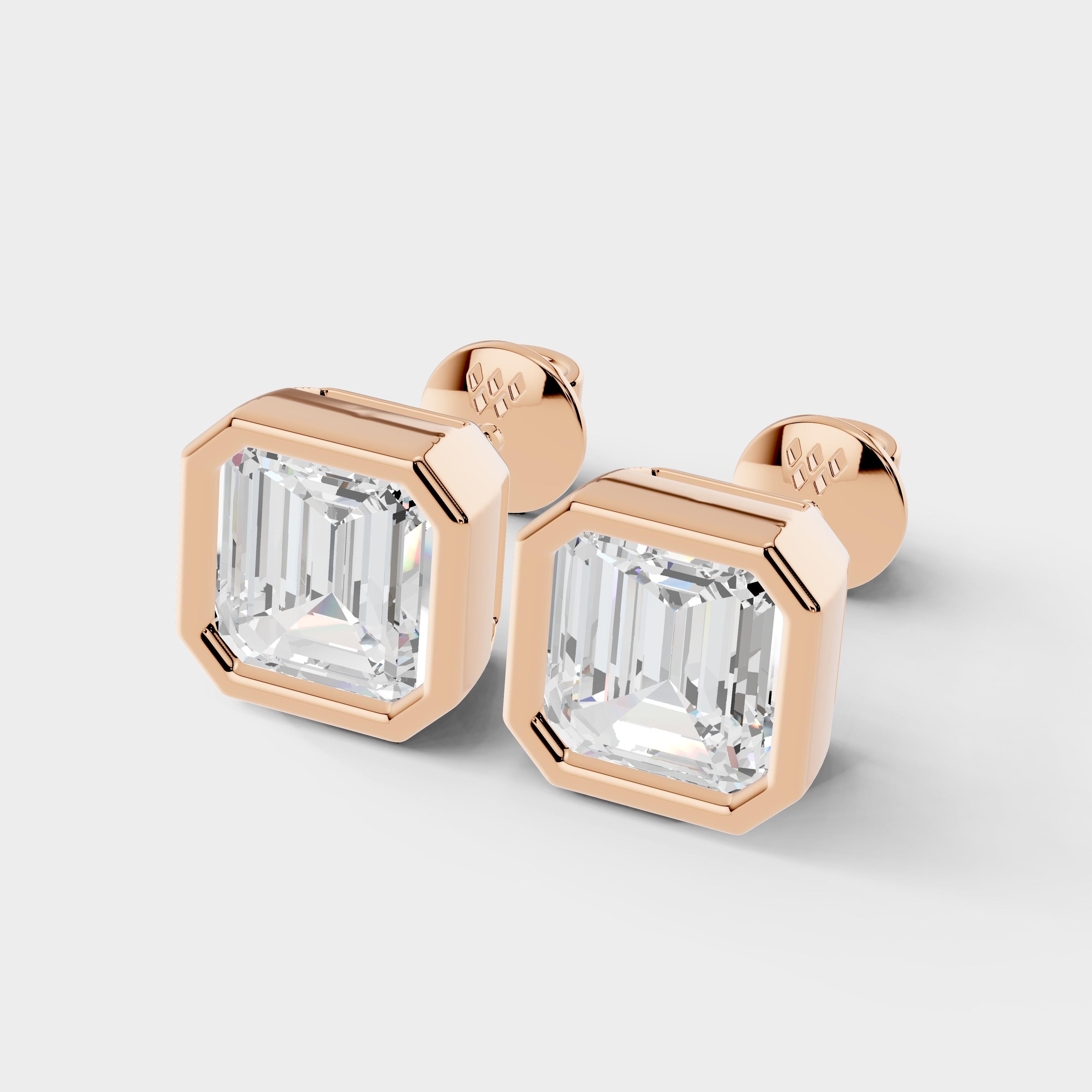 925 Sterling Silver Ascher Shaped Moissanite Diamond Bezel Setting Earring ( 1 Pair )