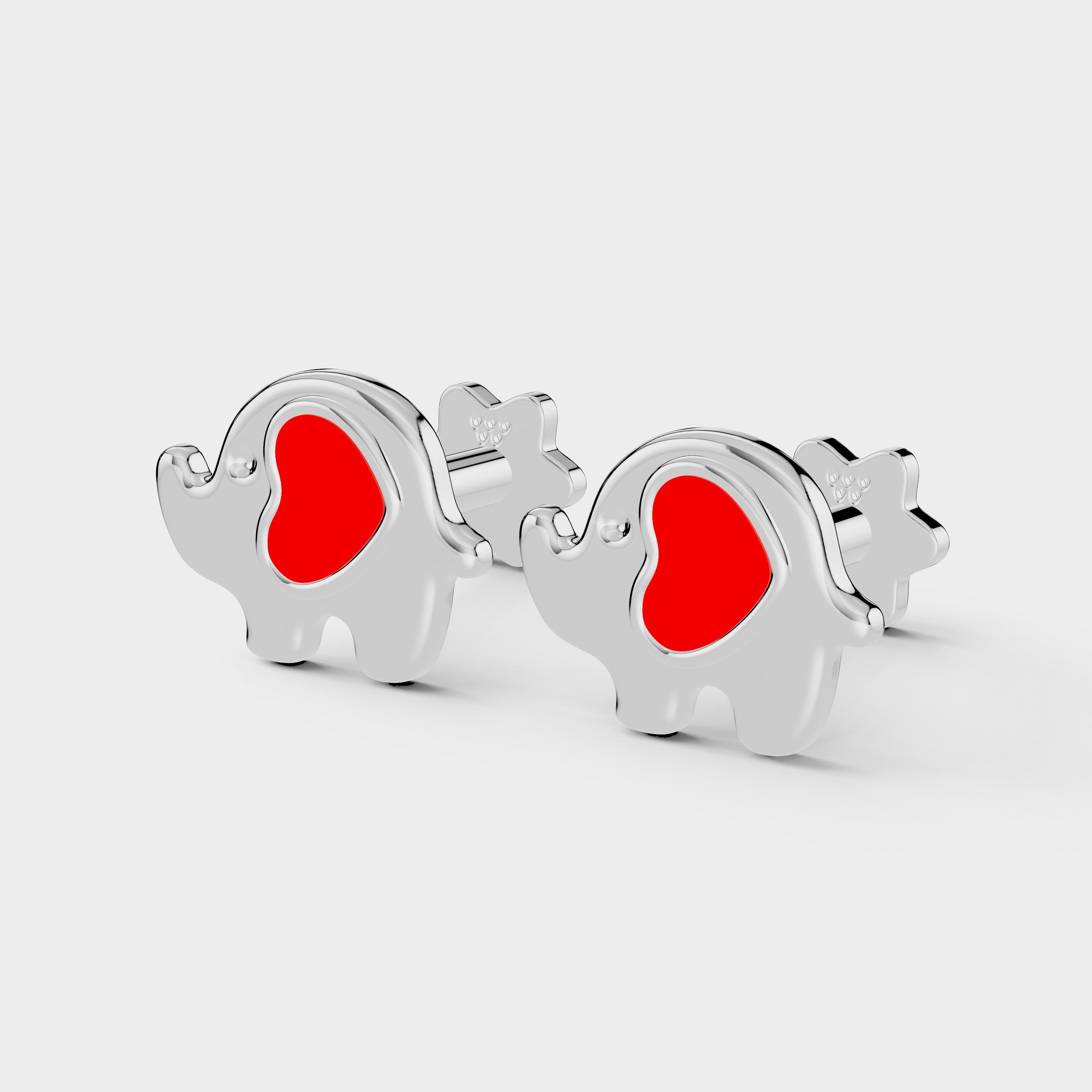 Elephant Earrings | Cute Red Heart Design for Kids & Women (1 Pair)