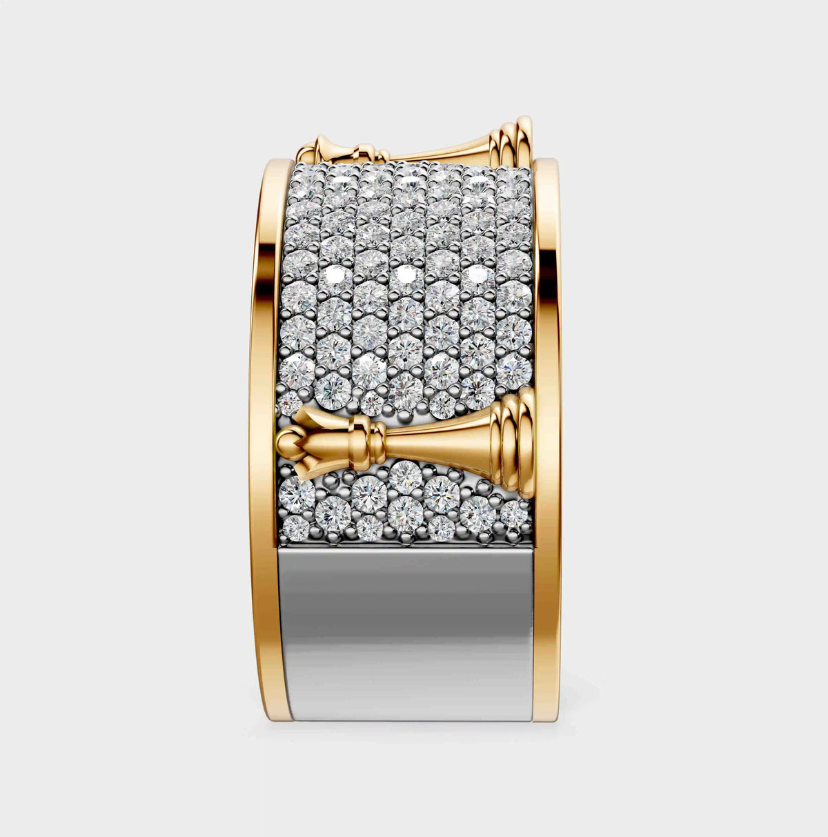 Solid Gold And 925 Sterling Silver Gold Moissanite Diamond Chess Band Ring