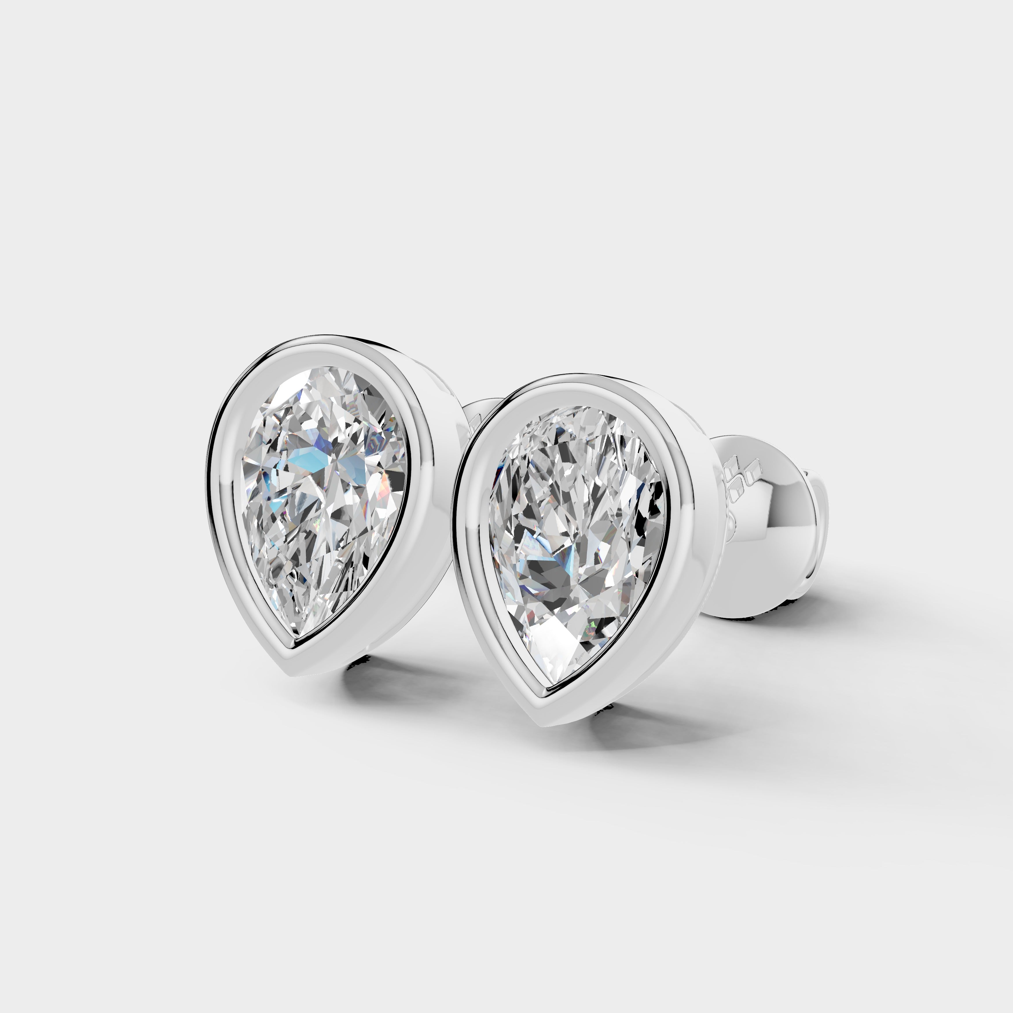 Pear Shaped Bezel Setting Earring ( 1 Pair )