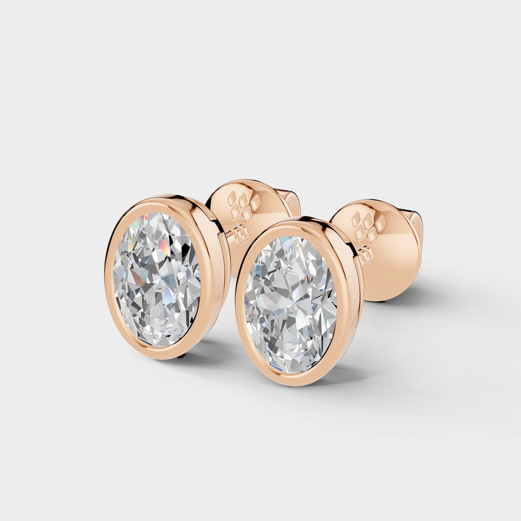 925 Sterling Silver Oval Shaped Moissanite Diamond Bezel Setting Earring ( 1 Pair )