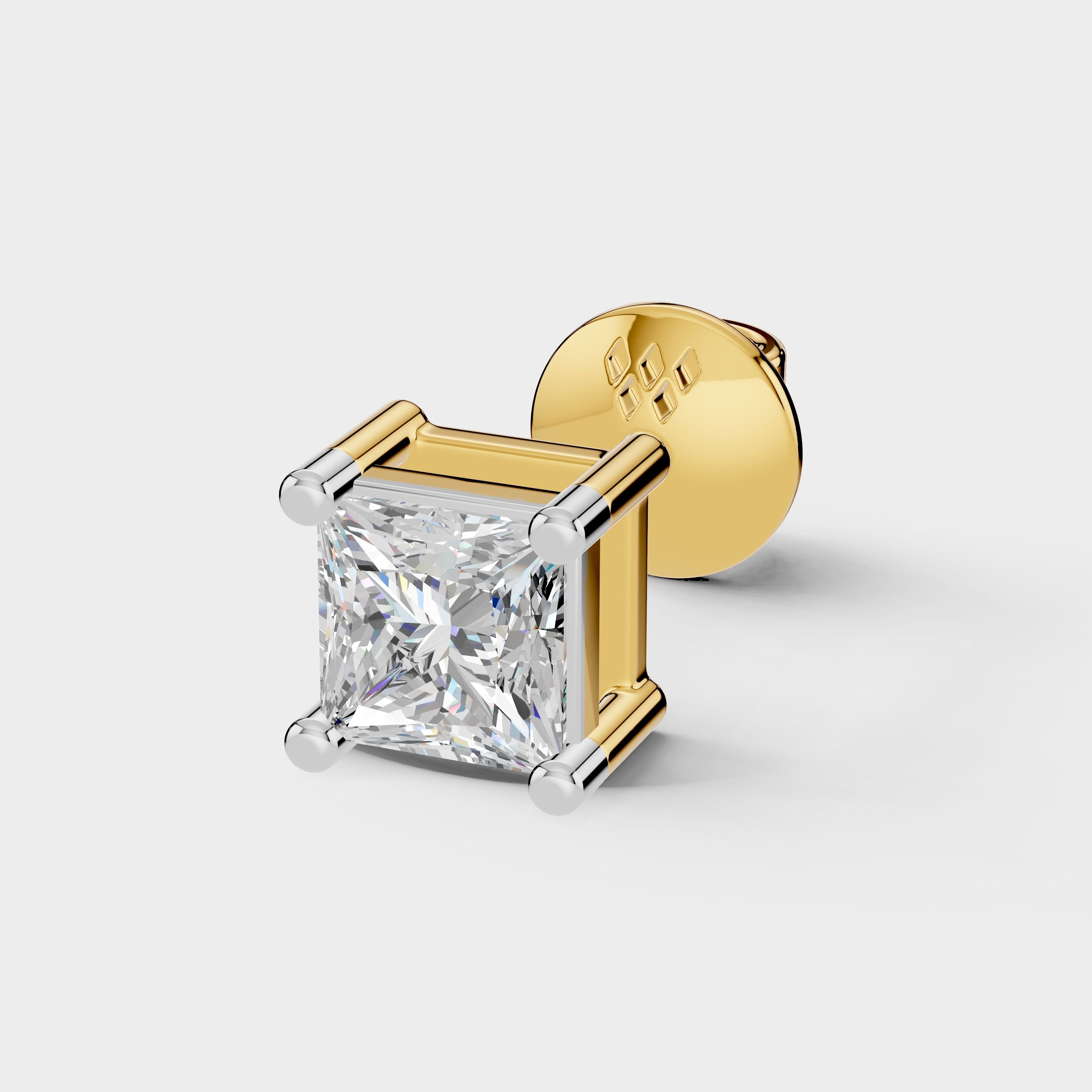 925 Sterling Silver Princess Shape Earrings with Moissanite Diamond (1 PC)