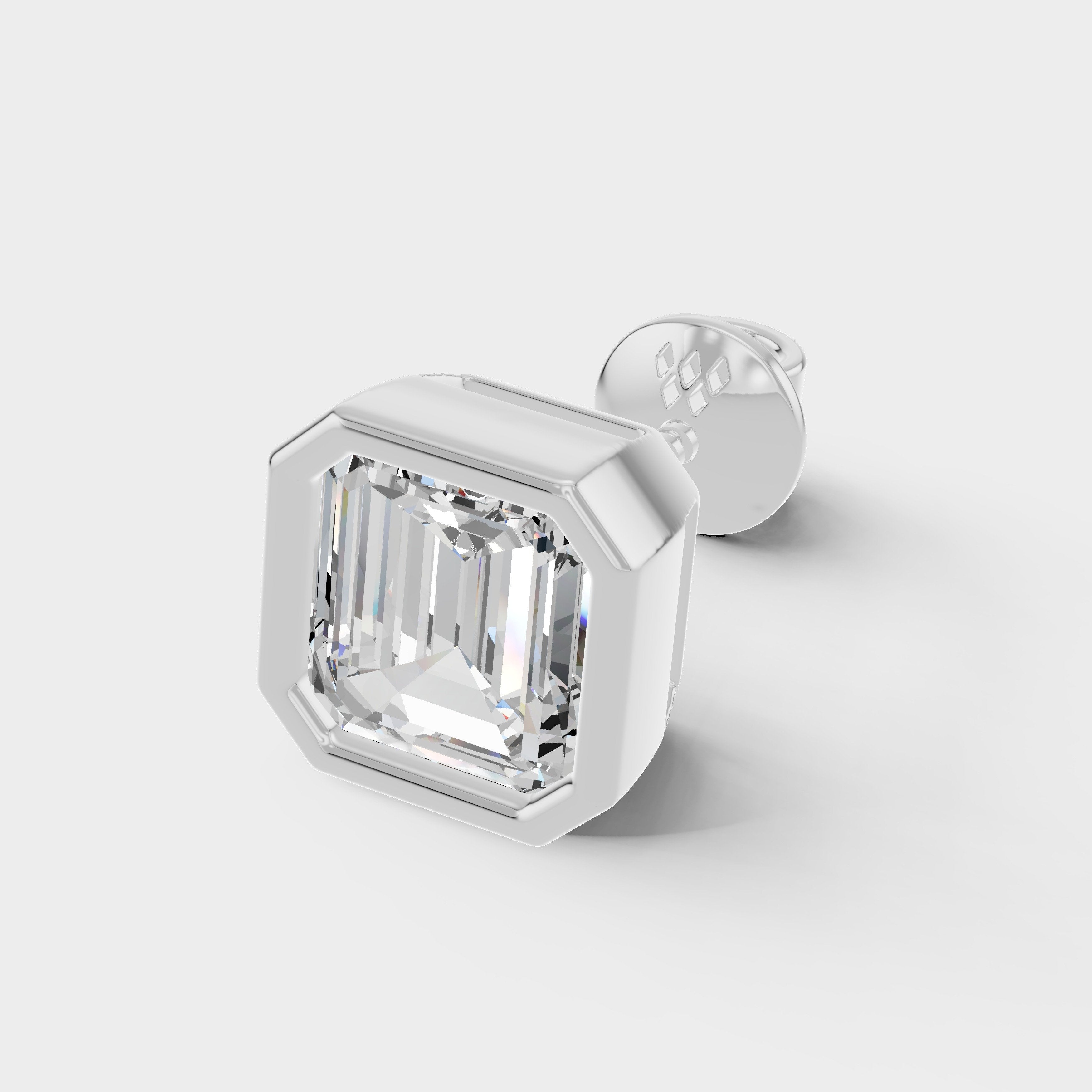 925 Sterling Silver Ascher Shaped Moissanite Diamond Bezel Setting Earring ( 1 PC)