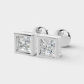 Princess Shaped Bezel Setting Earring ( 1 Pair )