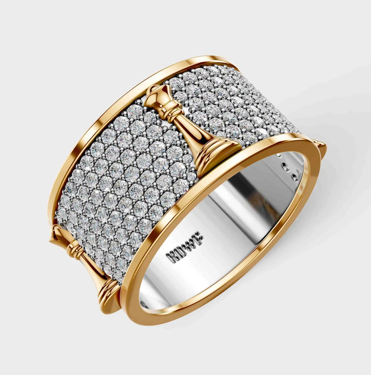 Solid Gold And 925 Sterling Silver Gold Moissanite Diamond Chess Band Ring