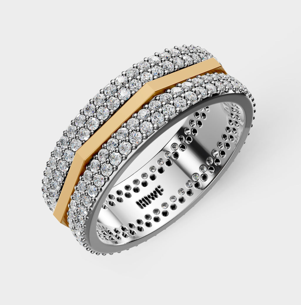 Solid Gold And 925 Sterling Silver Gold Moissanite Diamond Hexagon Shape Band  Ring