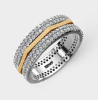 Solid Gold And 925 Sterling Silver Gold Moissanite Diamond Hexagon Shape Band  Ring