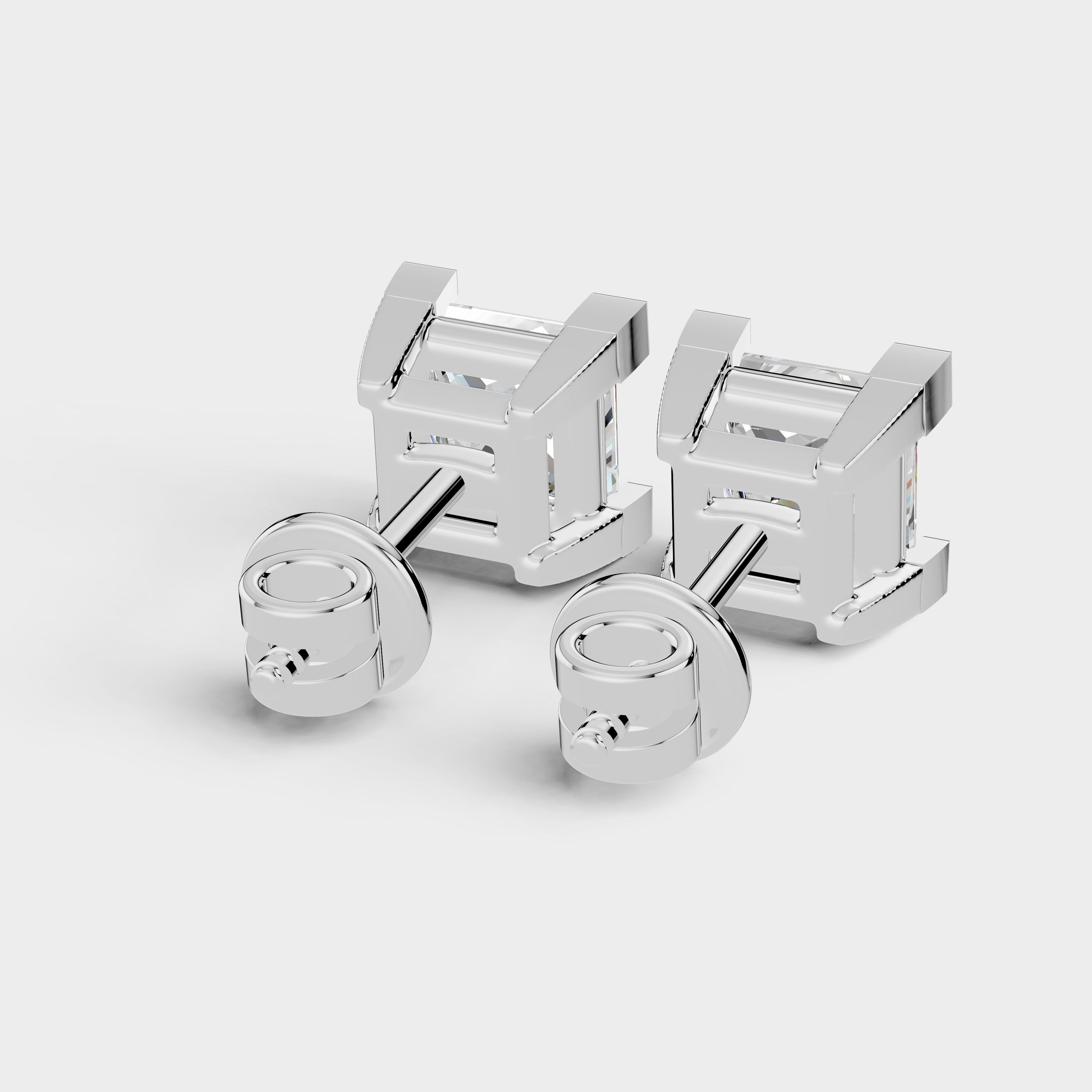 925 Sterling Silver Princess Shaped Moissanite Diamond Square Prong Setting Earring ( 1 Pair )