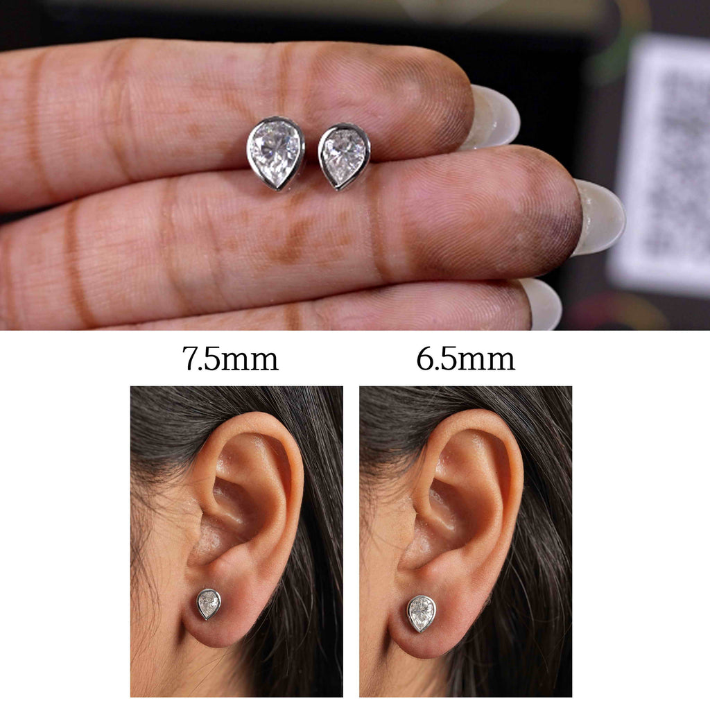 Pear Shaped Bezel Setting Earring ( 1 Pair )
