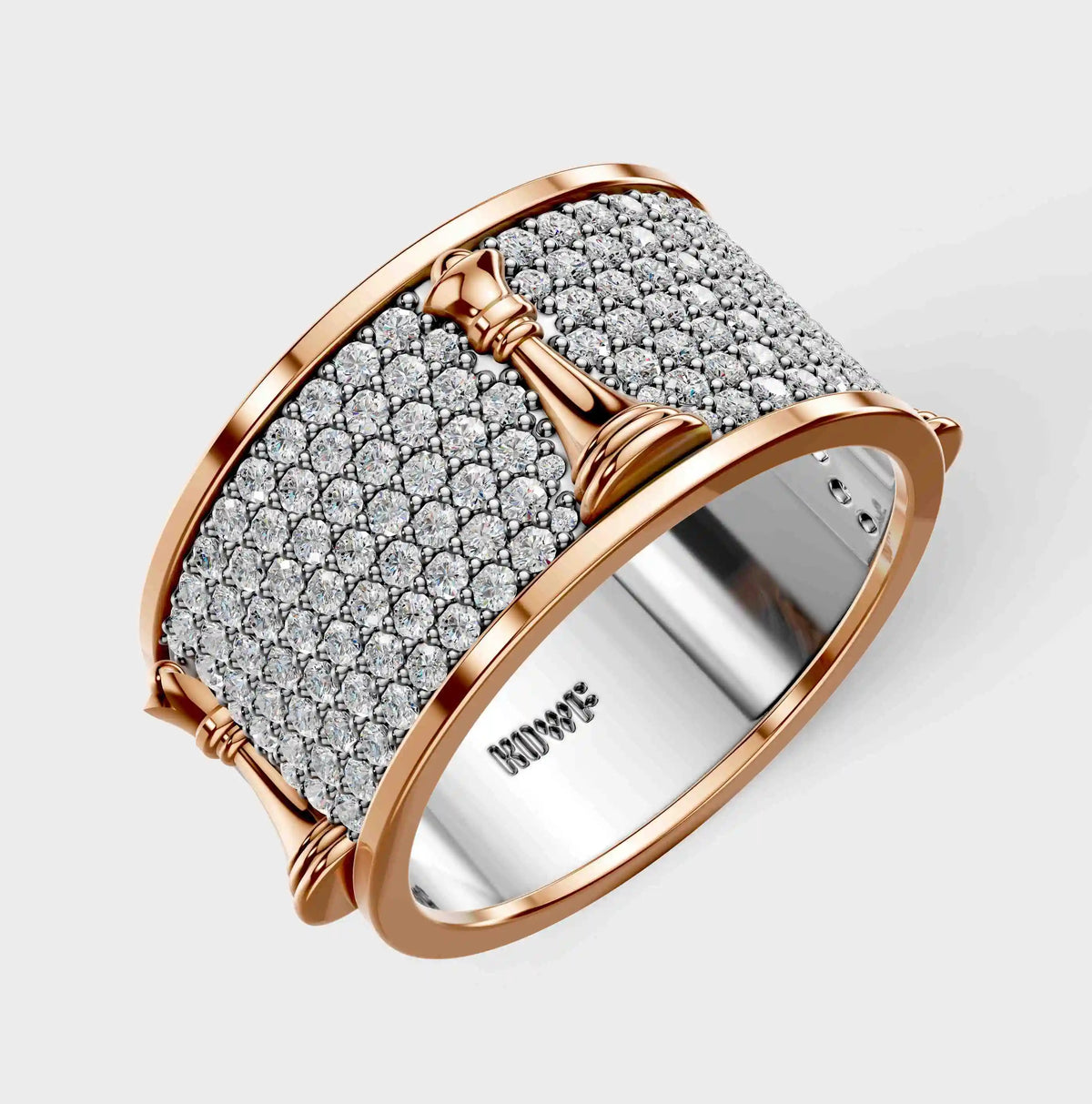 Solid Gold And 925 Sterling Silver Gold Moissanite Diamond Chess Band Ring